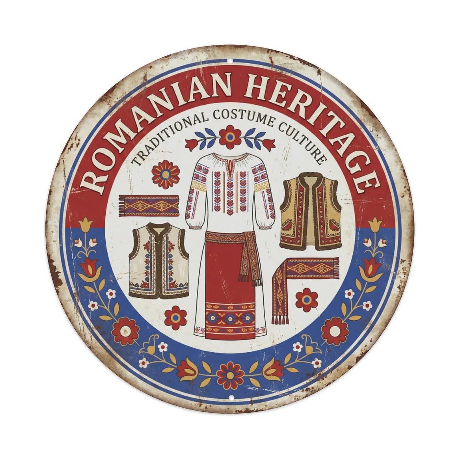 Okahys 8X8inch(20X20cm) Vintage Travel Romanian Costume Heritage Metal Tin Sign