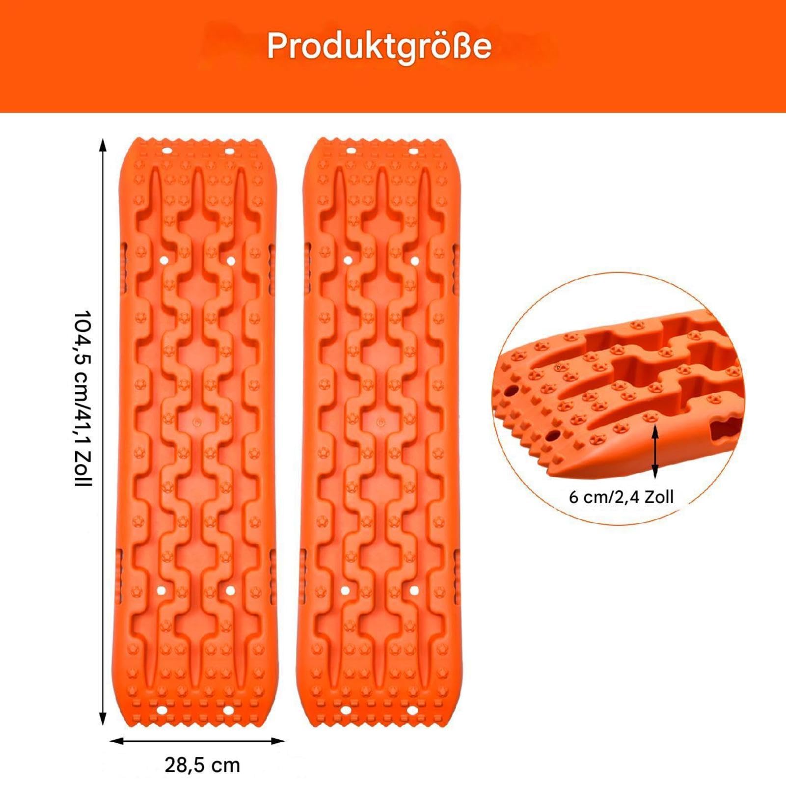Lamiere di sabbia Offroad 2 pezzi – Piastra di trazione Offroad | 10 tonnellate di trazione per neve fango e terreni | gommini antiscivolo croce e pentagono | nylon leggero | arancione