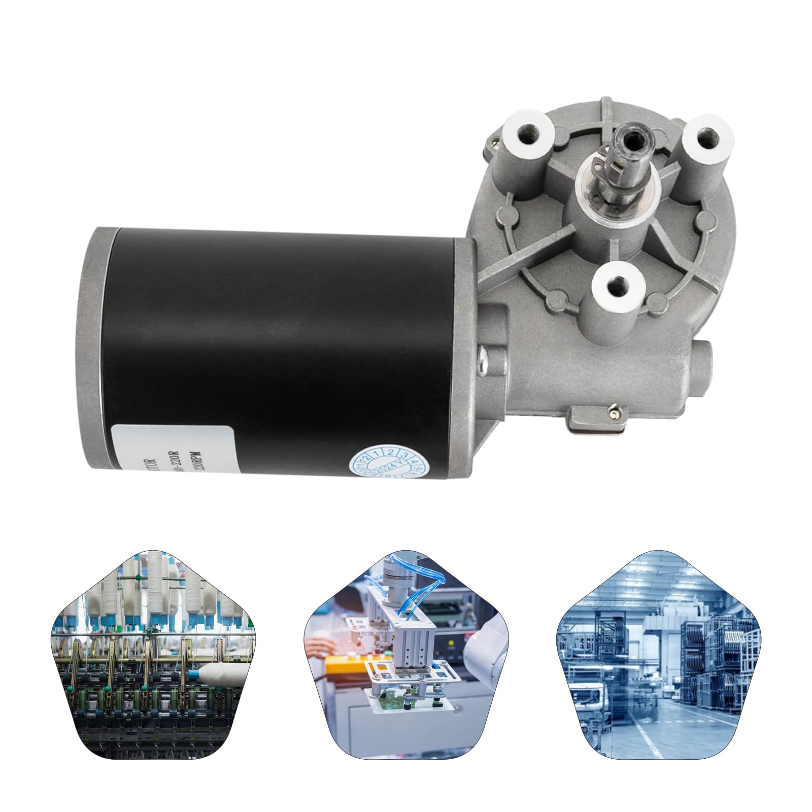 Motor de engranaje de CC de 80 W, 220 rpm, 24 VDC, aluminio, cobre, hierro, negro, plata, control de velocidad PWM, función de autobloqueo, 63 mm de diámetro