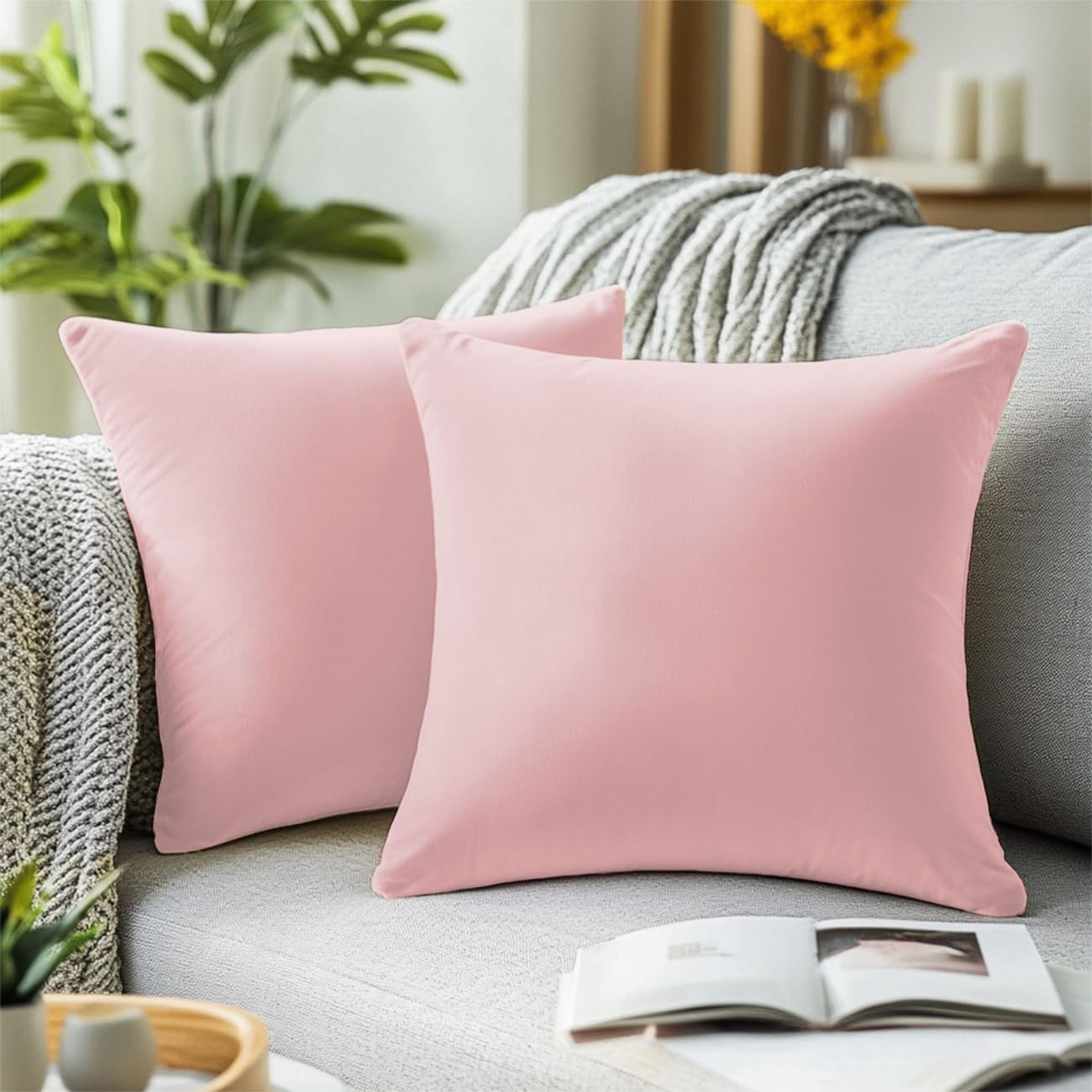 QUORGVES Dusty Pink Velvet Pillow Covers 24x24 Inch Set of 2, Soft Solid Decorative Square Throw Pillow Covers, Decor Cushion Covers for Bed Sofa Couch Bedroom Living Room
