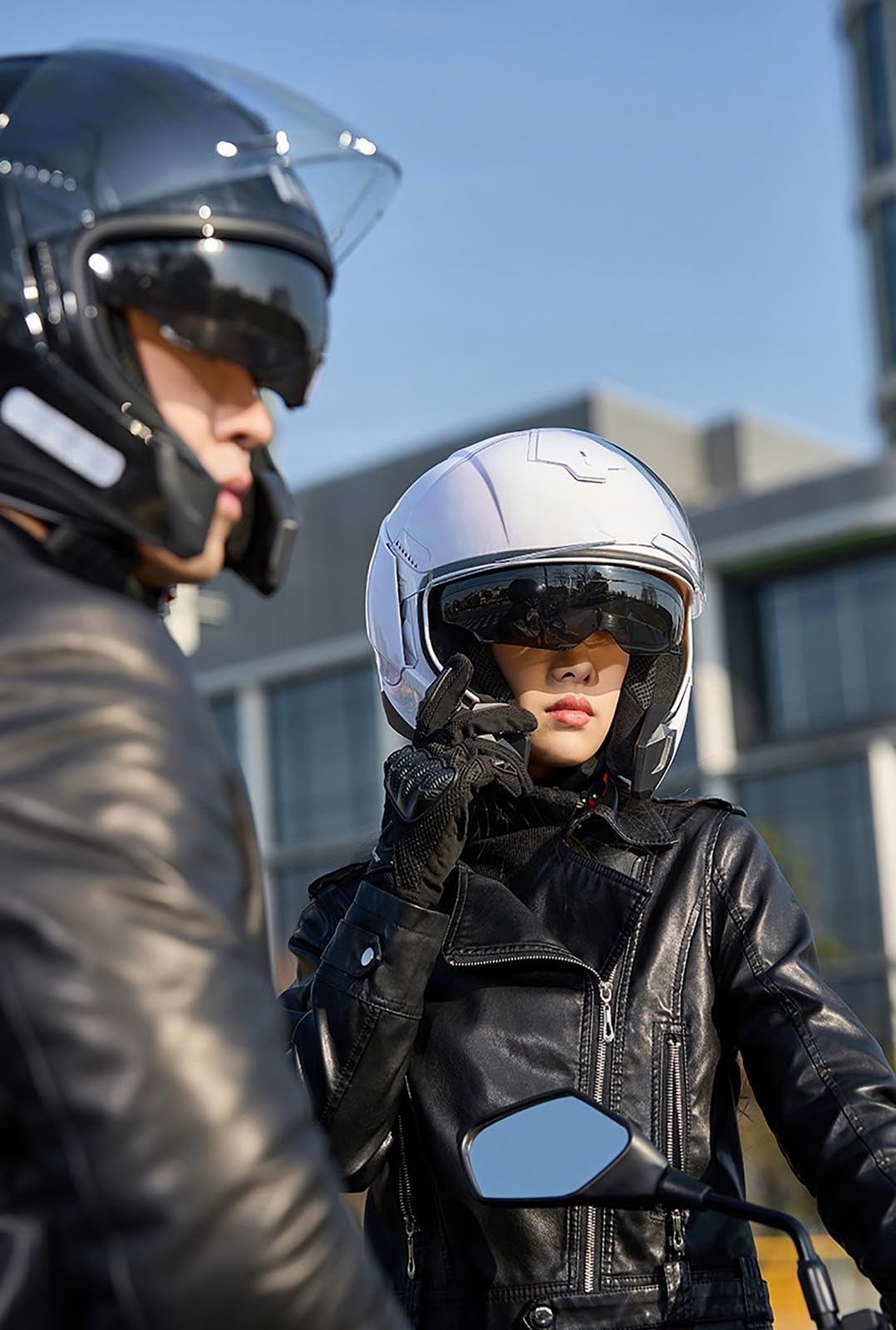 Kask motocyklowy dla dorosłych, z podwójnym wizjerem, otwarty kask motocyklowy, uniseks, do jazdy w mieście D, XXL (61-62 cm)