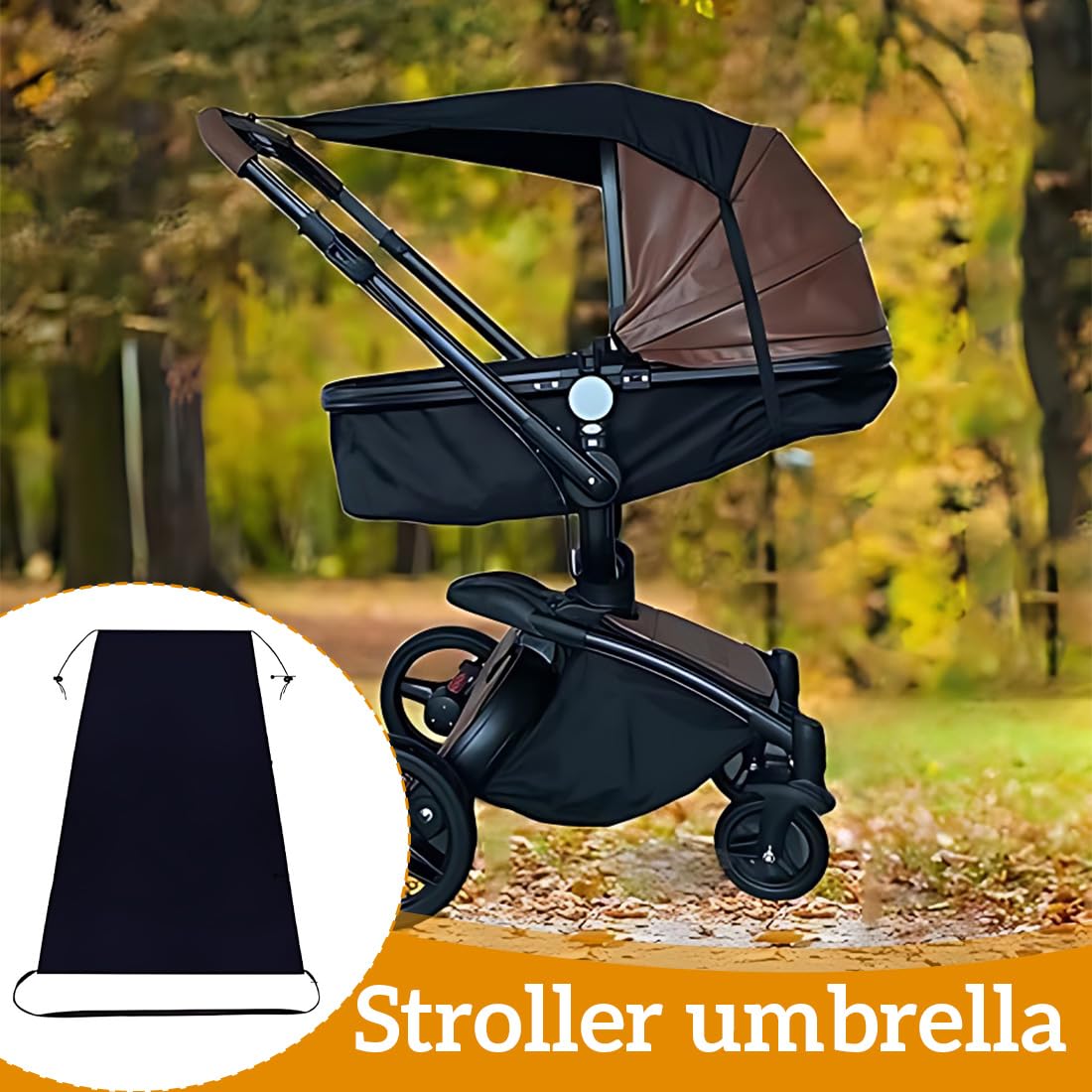 1 Pezzo Telo Parasole Universale, Parasole per Passeggino, Parasole Carrozzina, Parasole Passeggino, Protezione Solare per Passeggino e Navicella Regolabile con protezione UPF 50+, Nero