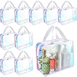 10 Pcs Large Clear Toiletry Bag Large Capacity Travel Iridescent Makeup Bag PVC Clear Plastic Tote Punch Cosmetic Clothes Organizer for Women Men(White)