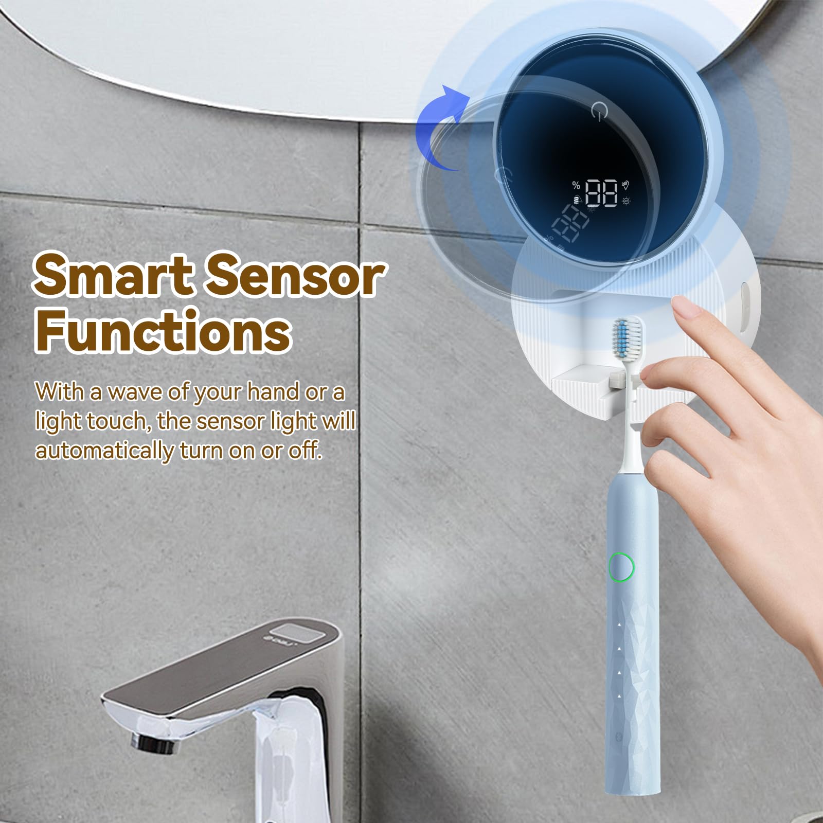 3 en 1 UV desinfectante cepillo de dientes titular con secado, desinfectante de cepillo de dientes eléctrico, desinfectante portátil UV, sin perforar el soporte del cepillo de sensor automático