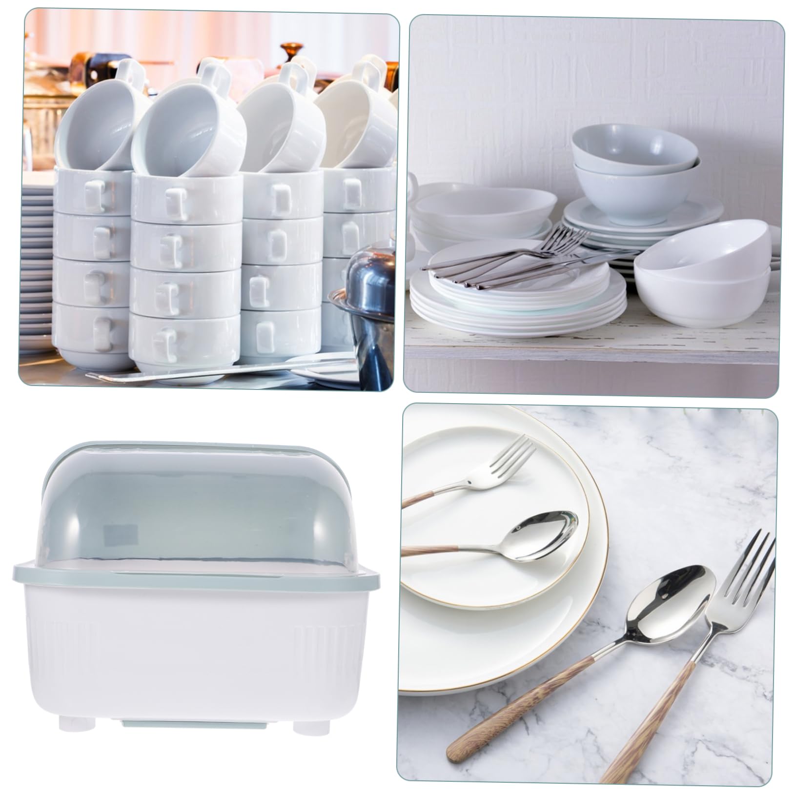 Kichvoe Boîte De Rangement Pour Égouttoir De Vaisselle Couvercle Transparent Organisateur De Cuisine Compact Pour Assiettes Et Couverts Rangement Pratique Pour Maison Dortoir