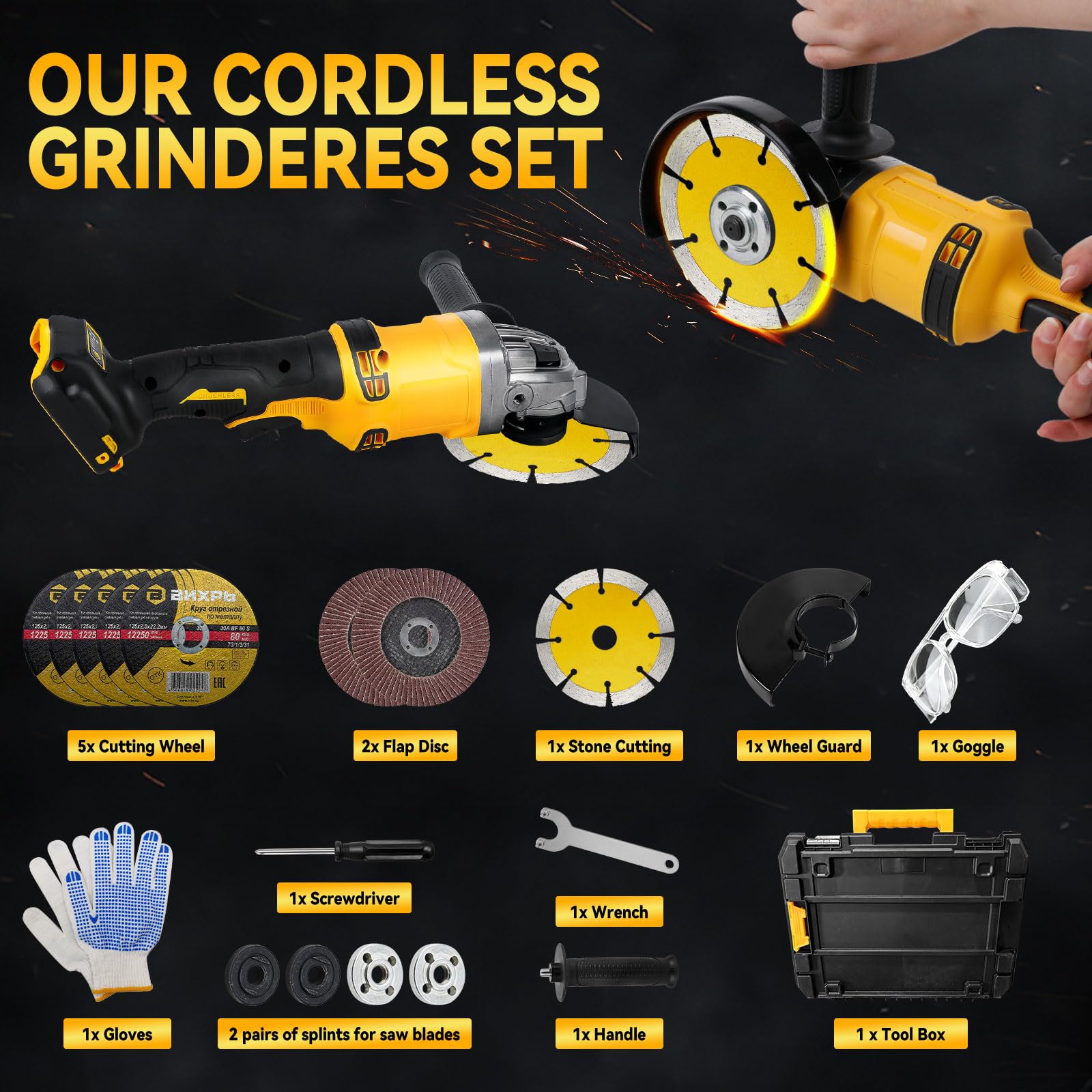 Amoladora angular inalámbrica para Dewalt, 125 mm, 10.000 rpm, herramienta de separación, amoladora eléctrica, motor sin escobillas con 6 discos de corte para cortar madera, plástico, metal pulido