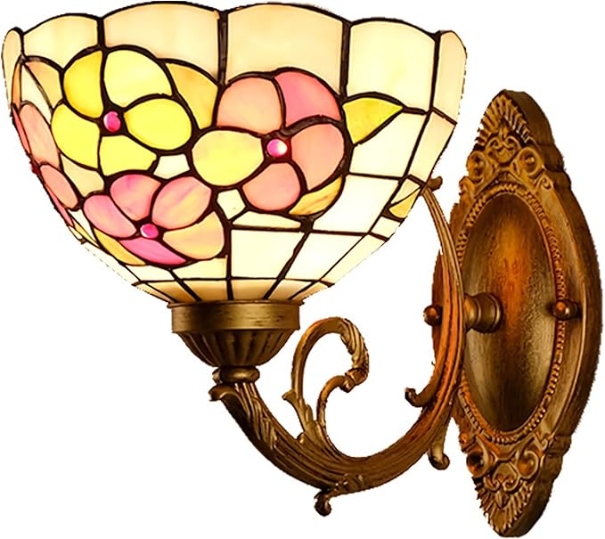JIAWDYJ Tiffany Stijl Wandkandelaars Barokke Stijl Wandlampen Veelkleurig Glazen Lampenkap Decor Handgemaakt Voor Kast Spiegel Voorkant Keuken Restaurant TV Wandverlichting E26/E27 Lamp