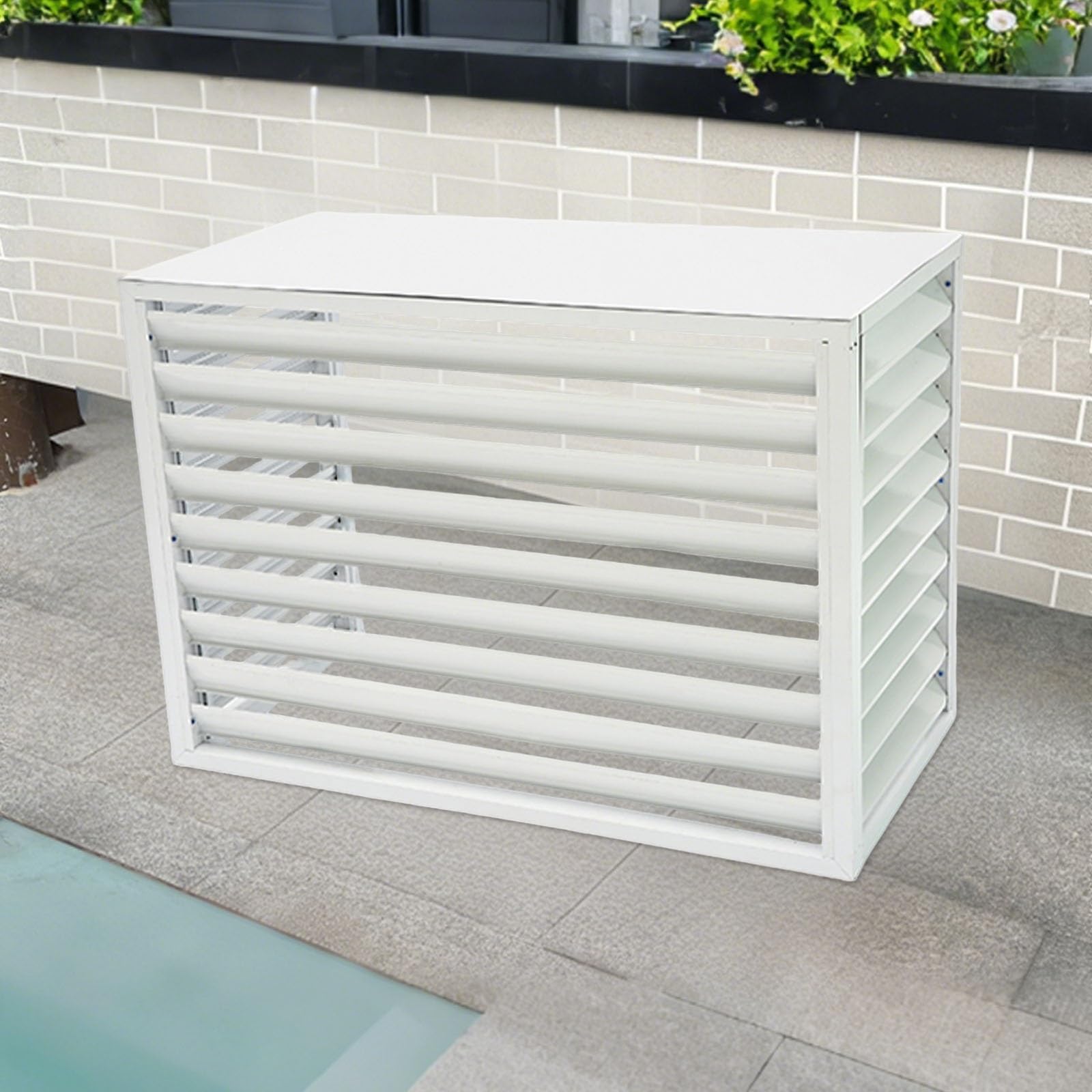 QYMYOZ Outdoor Air Conditioner Cover, Aluminum Privacy Shield, Noise Reduction, Weatherproof Protection, White, 100x50x70cm - Ideal for Home & Garden Use