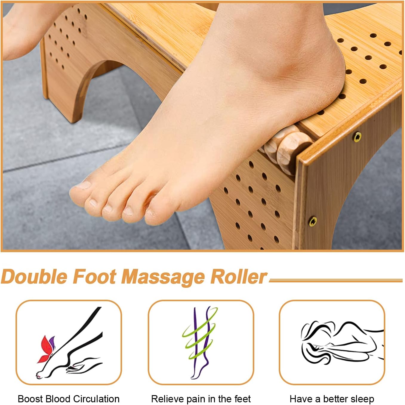 Squatting Toilet Stool, Non-Slip Bamboo Toilet Potty Step Stool, 2-in-1 Portable Bathroom Squatting Urinal with Flip Adjustment for Adults Children (8"and 10") : Health & Household