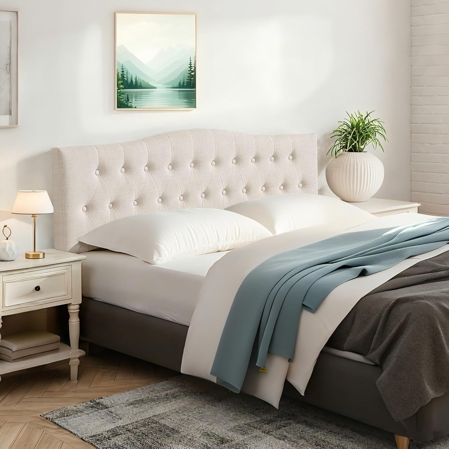 Headboard Queen Size Only - Elegant Diamond Tufted Upholstered Queen Headboard, Adjustable Height from 37” to 51” - Easy Assembly, Fits Standard Frames,Beige | Adjustable Height