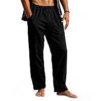Cegerne Pantaloni in Lino Uomo Lunghi Leggeri, Pantaloni Estivi Casual con Vita Elastica e Coulisse