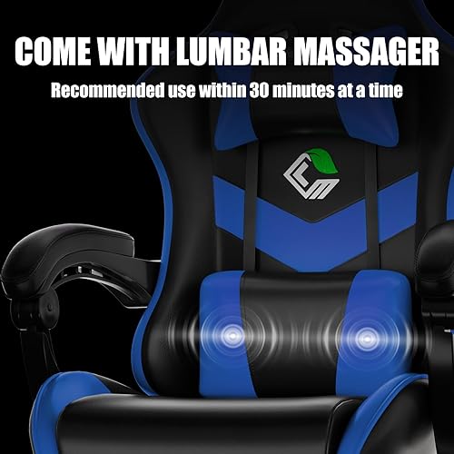 Miniatura 6 de Silla para videojuegos, silla ergonómica para computadora de oficina con reposapiés y soporte lumbar, masajeador estilo carreras, respaldo alto,