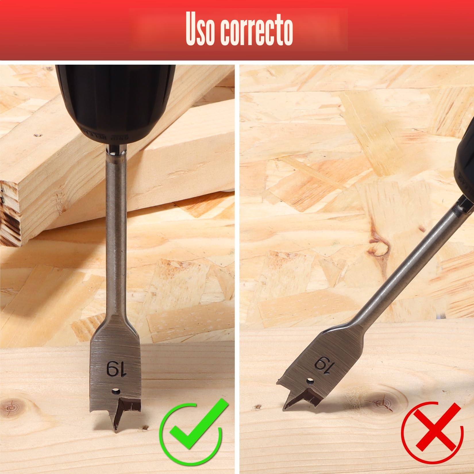 SHALL 8 piezas Juego de Brocas de Pala, vástago hexagonal de cambio rápido de 1/4 de pulgada, Ø 6-32 mm, broca plana para madera, con bolsa de almacenamiento