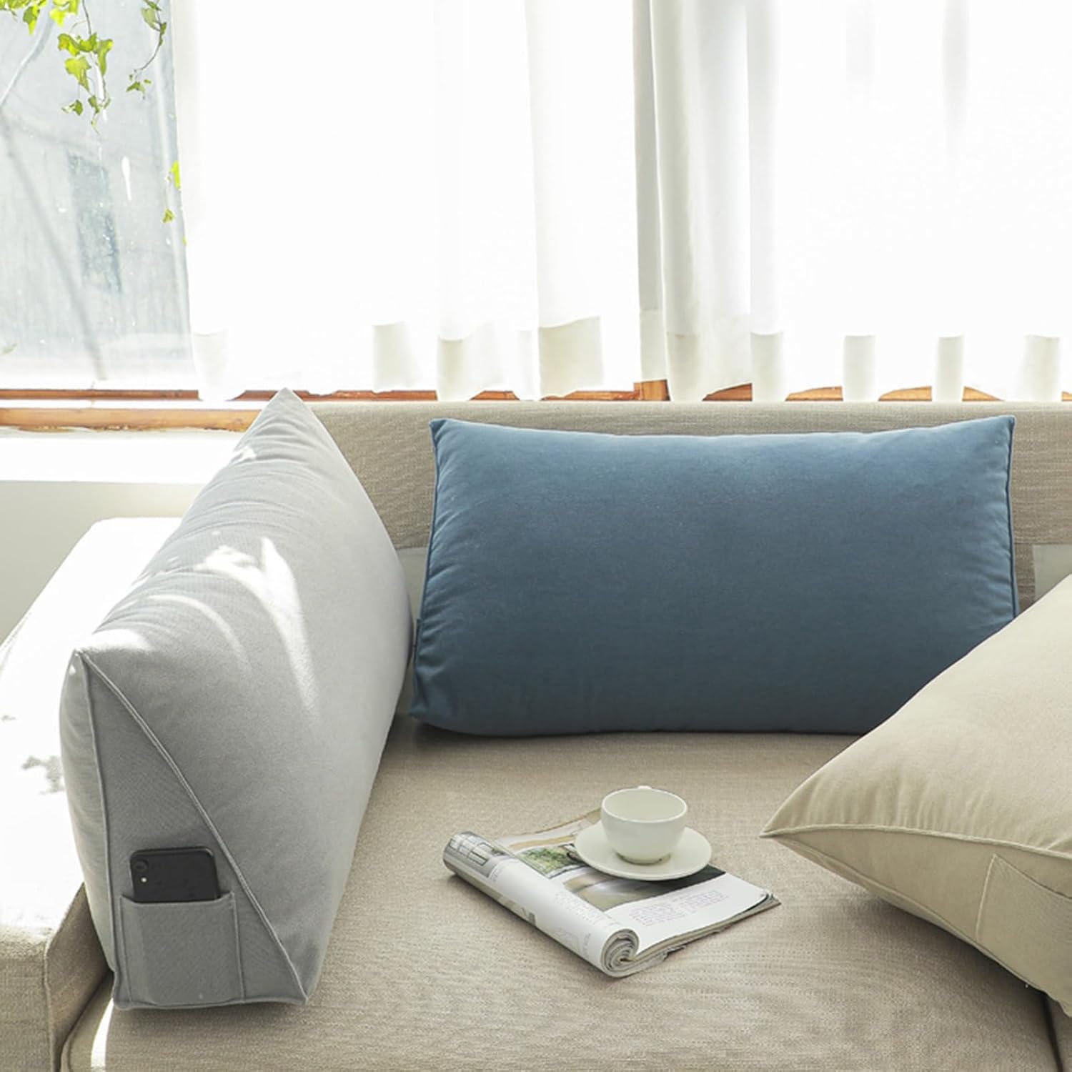 Almohada de apoyo lumbar para cama y sofá, 70 x 35 x 20 cm, cojín de lectura suave con funda lavable, reposacabezas de posición trasera, ideal para mayor comodidad y apoyo postural