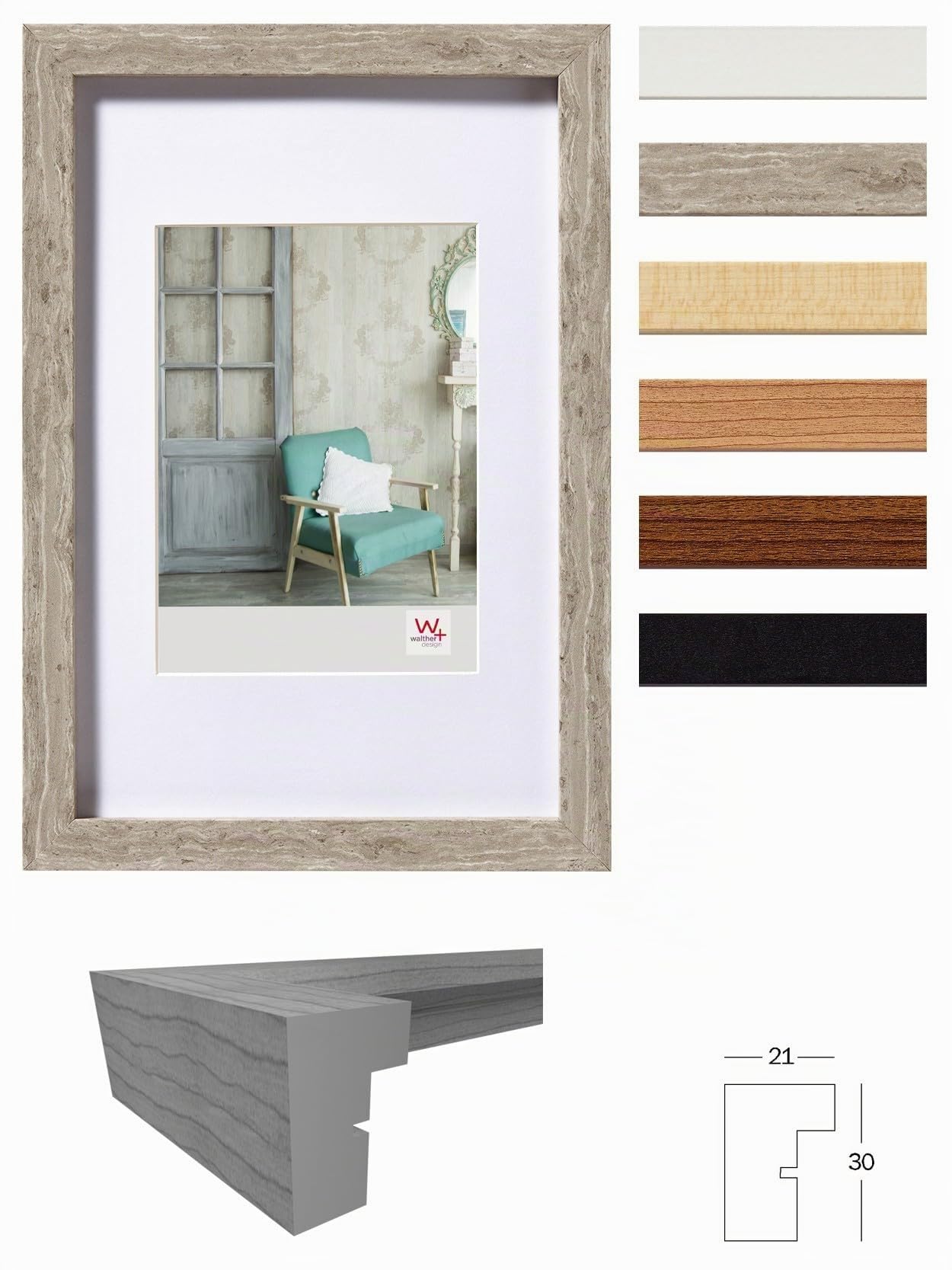 walther design Stockholm EA690W Cadre en Bois pour Maillot de Sport, avec Verre Synthétique, 60 x 90 cm, Blanc