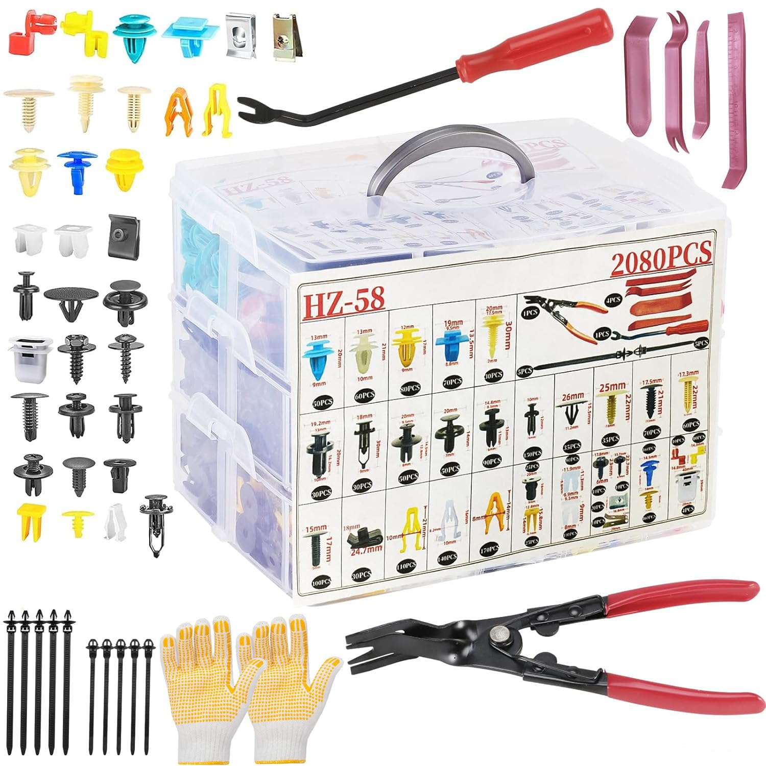 Auto Befestigung Clips Set,2082Auto Clips Set 33 Arten Universal Türverkleidung Clips Auto Kotflügelnieten Entfernungswerkzeug mit Karosserieclips Befestigungsentferner für,Kotflügel,Stoßstange,Tür
