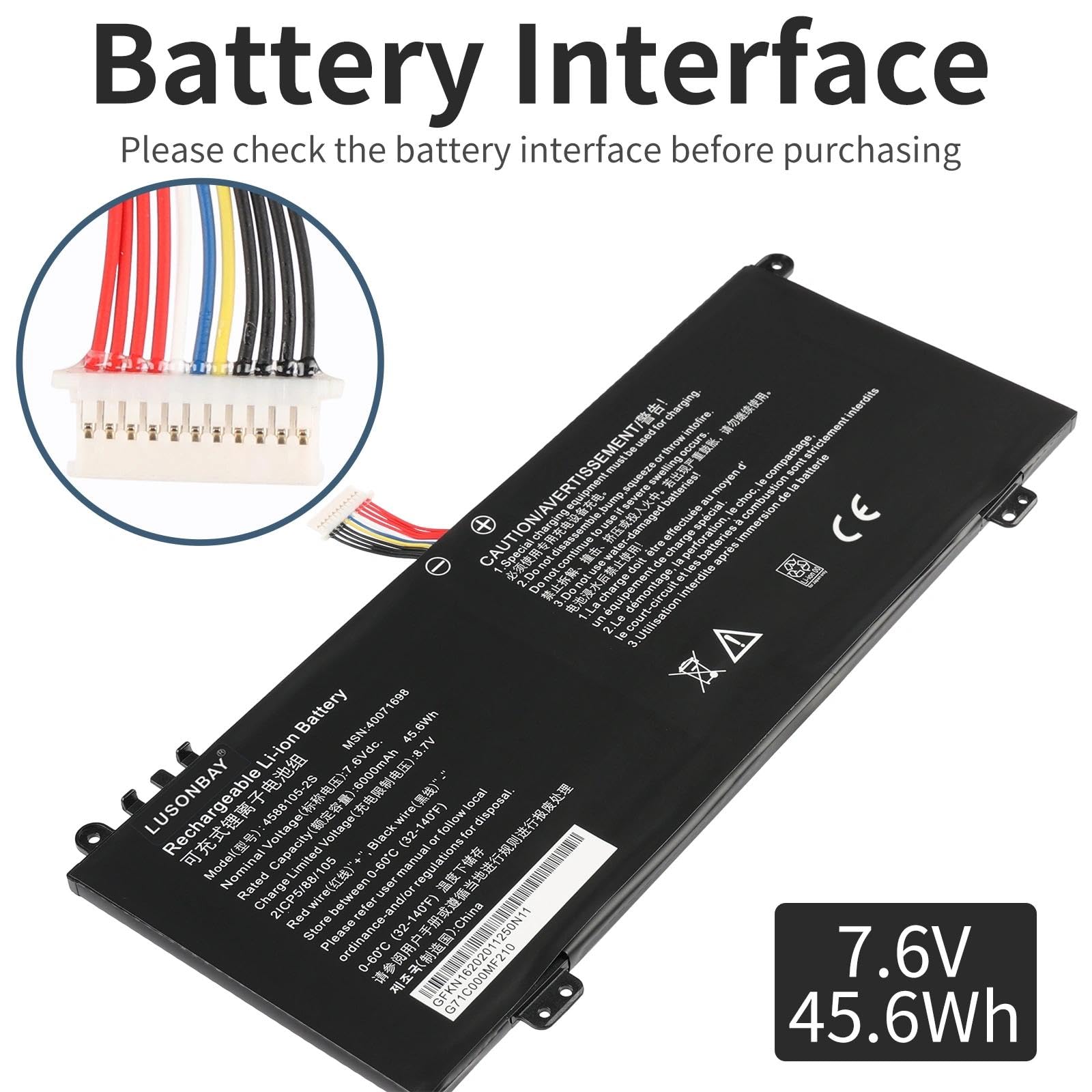 4588105-2S Batteria di ricambio compatibile con Satellite PRO C50-H C50-E C40-H C50-H-108 C50-H-103 P/N: 40071698 40072215 4588105-2S 458106 458106-2S S 7,6. V 00 mAh/45,6 Wh
