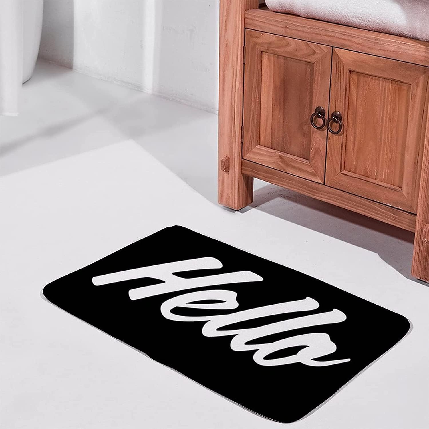 Personalized Non-Slip Coral Velvet Bath Rugs, Customized Hello Rug Indoor Entrance Floor Mat Area Rugs for Bathroom, Bedroom, Kitchen 23.6 x 15.7 inch (Black) Hello 23.6 x 15.7 inch