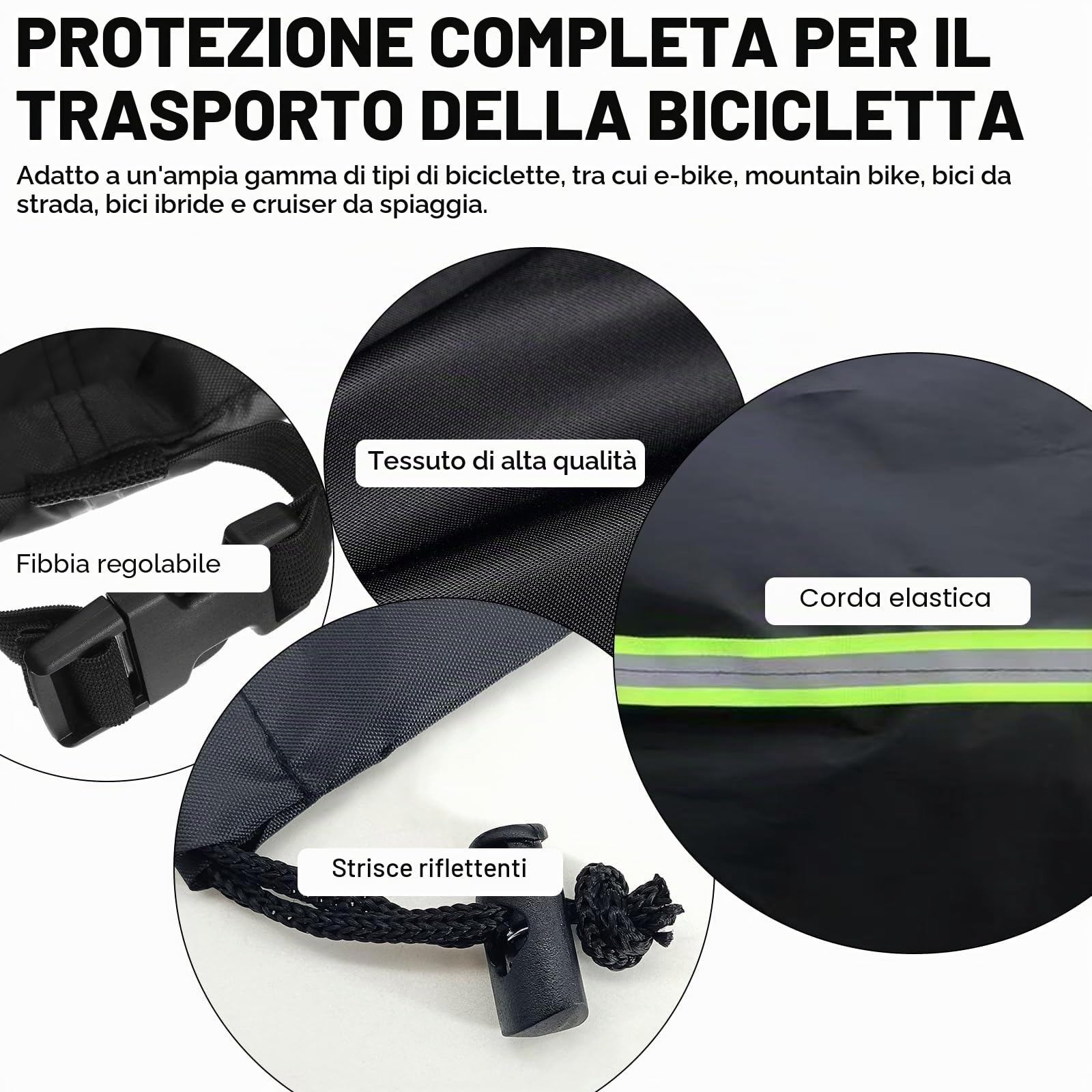 Copertura per bicicletta per 2-3 biciclette, copertura protettiva per camper, portabici posteriore, copertura per bici elettriche, tessuto Oxford 600D antistrappo, nero (Black,210*110*110CM)