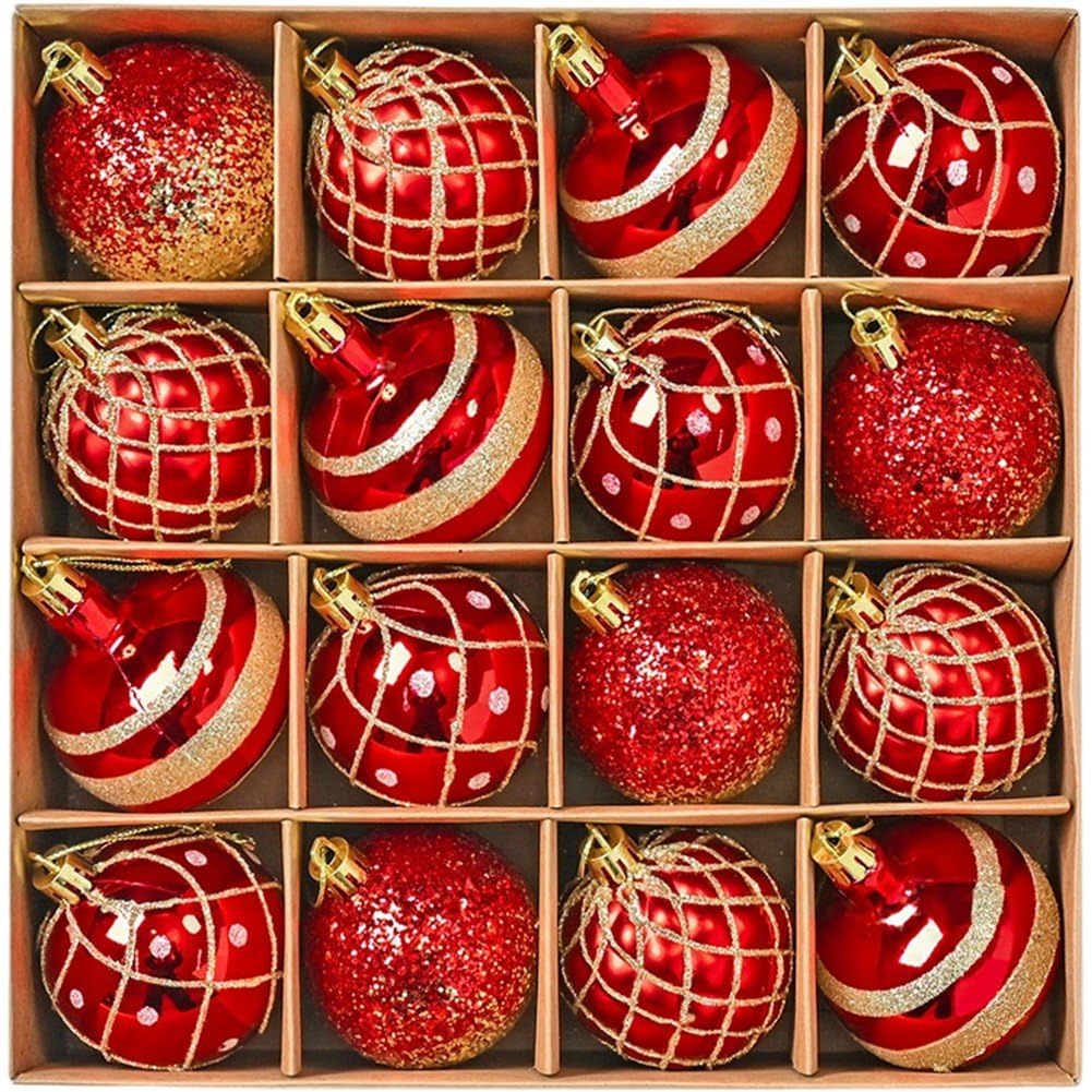 Vbsqic 16pcs/Set Shiny Glitter Christmas Ball Ornaments Shatterproof Christmas Tree Baubles Hanging Ornaments Pendants Decoration