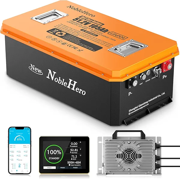 48V(51.2V) 105Ah Lithium Golf Cart Battery, Built-in Smart 200A BMS, with Touch Monitor & Mobile APP, 4000+ Cycles Rechargeable LiFePO4 Battery, Perfect for Golf Carts
