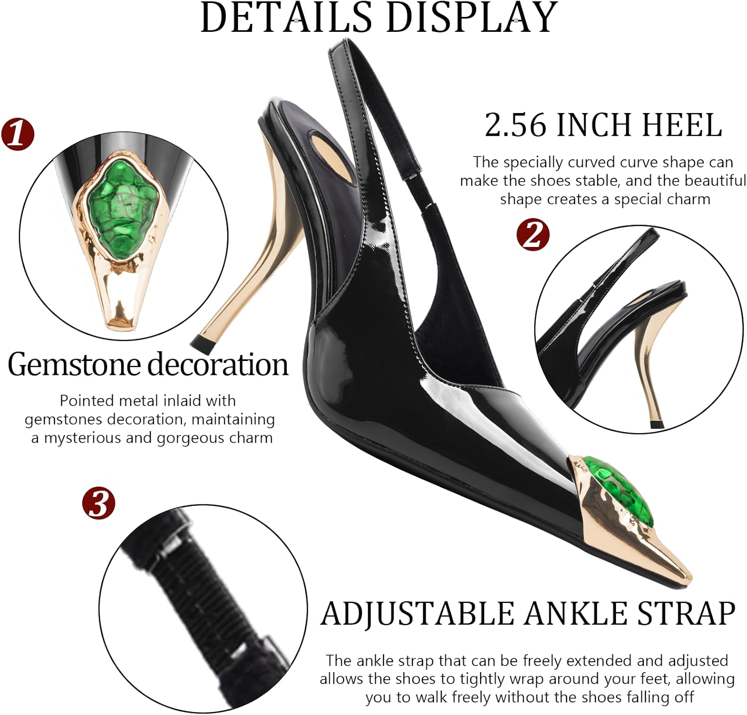 Women's Backless Mid Heel Pointed Toe High Heels,Slingback 4 Inch Heeled Sandals Dress Shoes - Image 7