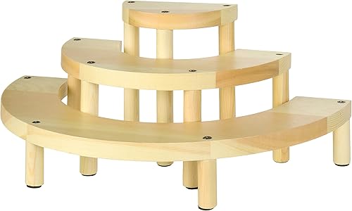 Miniatura 3 de MyGift Soporte para cupcakes de 3 niveles, de madera natural, semicírculo, postre y aperitivo, juego de 3 piezas