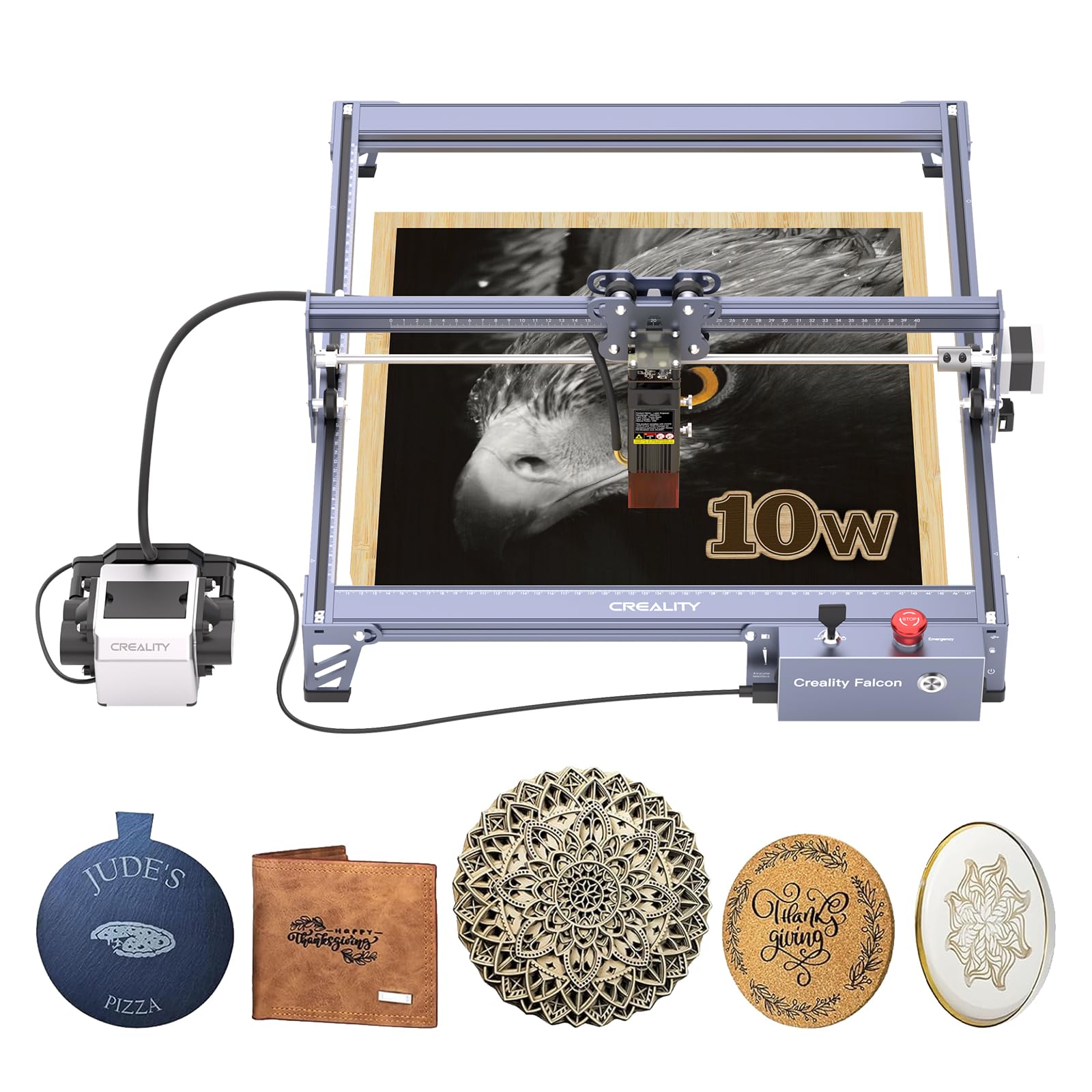 Creality Falcon Pro Laser Engraver 10W with Air Assist, 72000mW Output Power Efficient Laser Engraving Machine, CNC Machine Laser Engraver for Wood and Metal, Paper, Acrylic, Leather, Laser Class Ⅲa