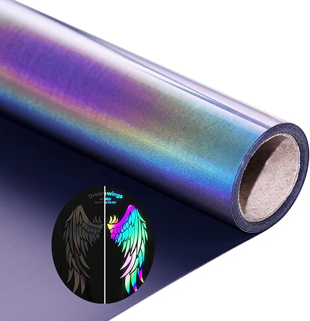 KEGUMINGX Reflective Heat Transfer Vinyl Rainbow HTV Vinyl Rolls Pack 12 Inch x 5 Feet Iron on Vinyl for T-Shirts DIY Design, Silhouette Cameo for Heat Press Machine (Reflective Rainbow HTV)