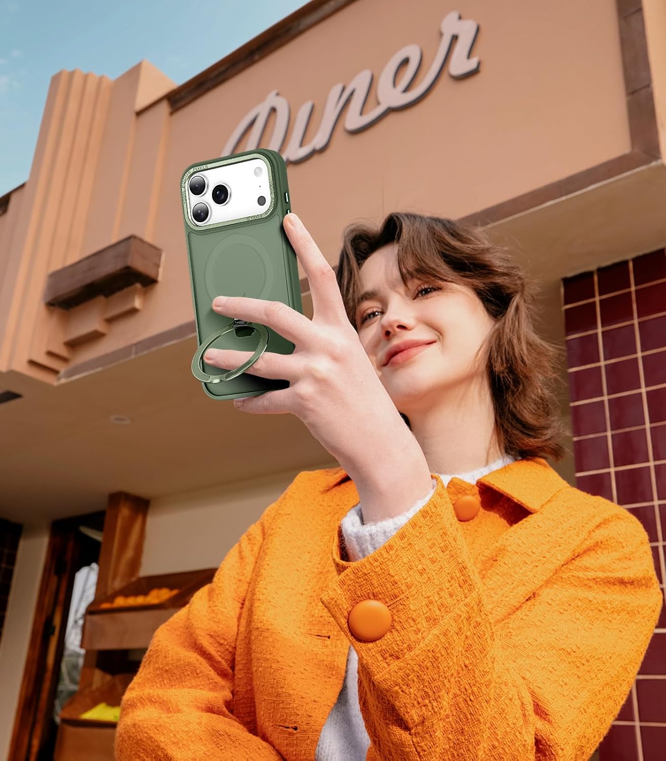 Magnetic for iPhone 17 Pro Case with Ring Stand, [10 FT Drop Protection] [Velvety Touch] Slim Translucent Matte Back Shockproof Phone Case for iPhone 17 Pro 6.3'', Midnight Green - Image 7