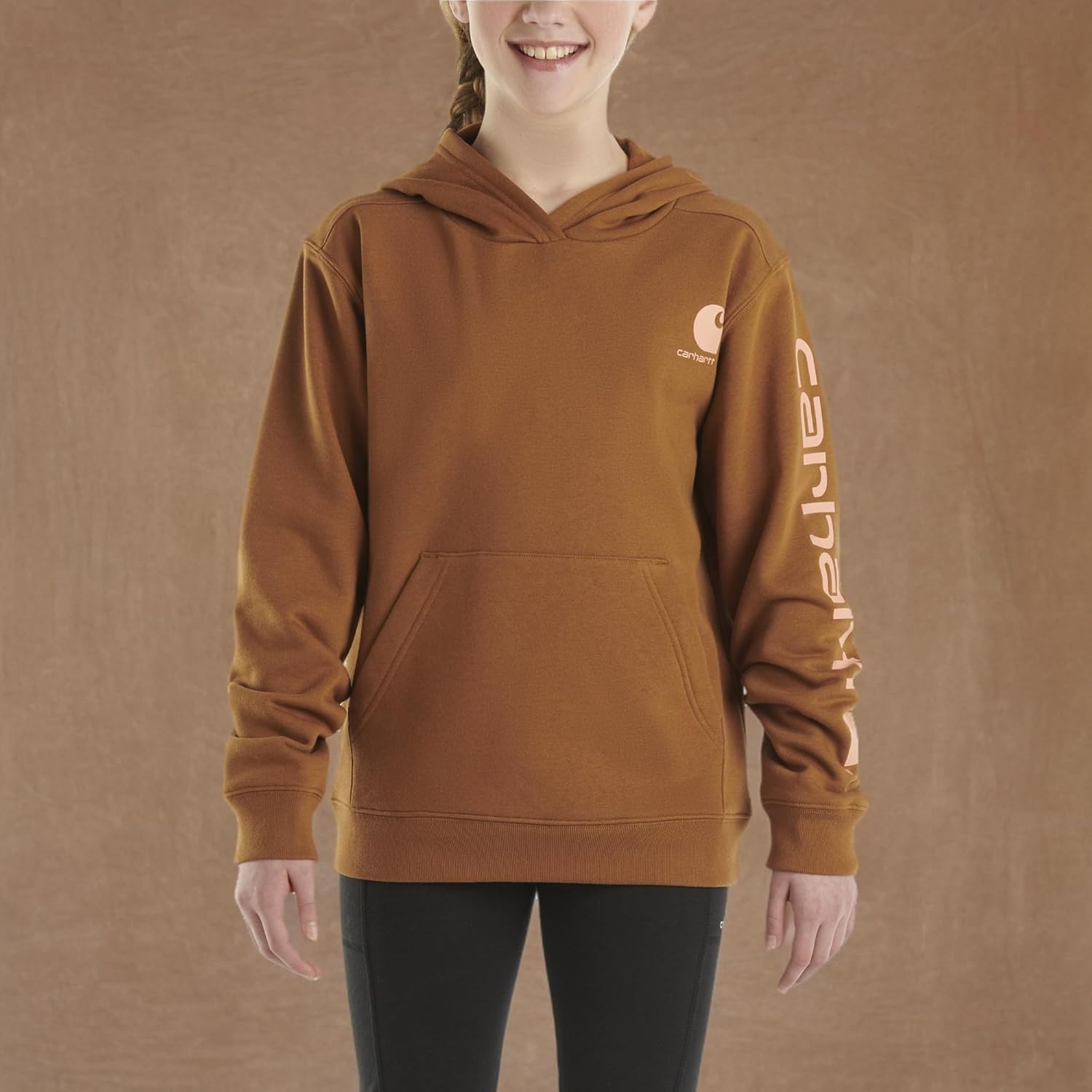Carhartt Girls' Hoodie Fleece Pullover Sweatshirt, Brown, 4 - Image 5