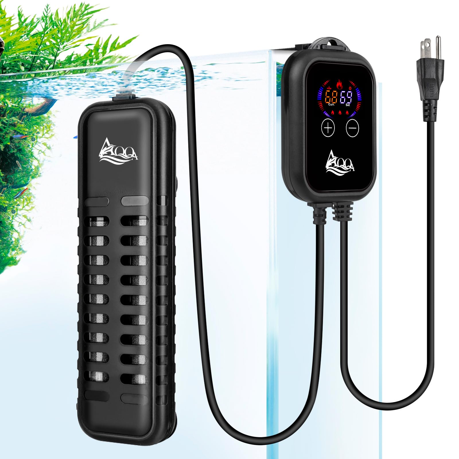 AQQA - Calentador de acuario, calentador de tanque de peces de 1000 W, sumergible Betta para termostato de acuario, calentador de estanque para agua dulce y salada (1000 W para tanque de 120-280