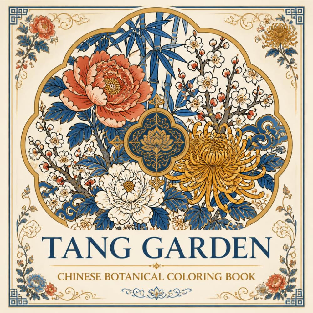 Tang Garden Chinese Botanical Coloring Book: 40 Traditional Peony Chrysanthemum and Plum Blossom Pattern Designs