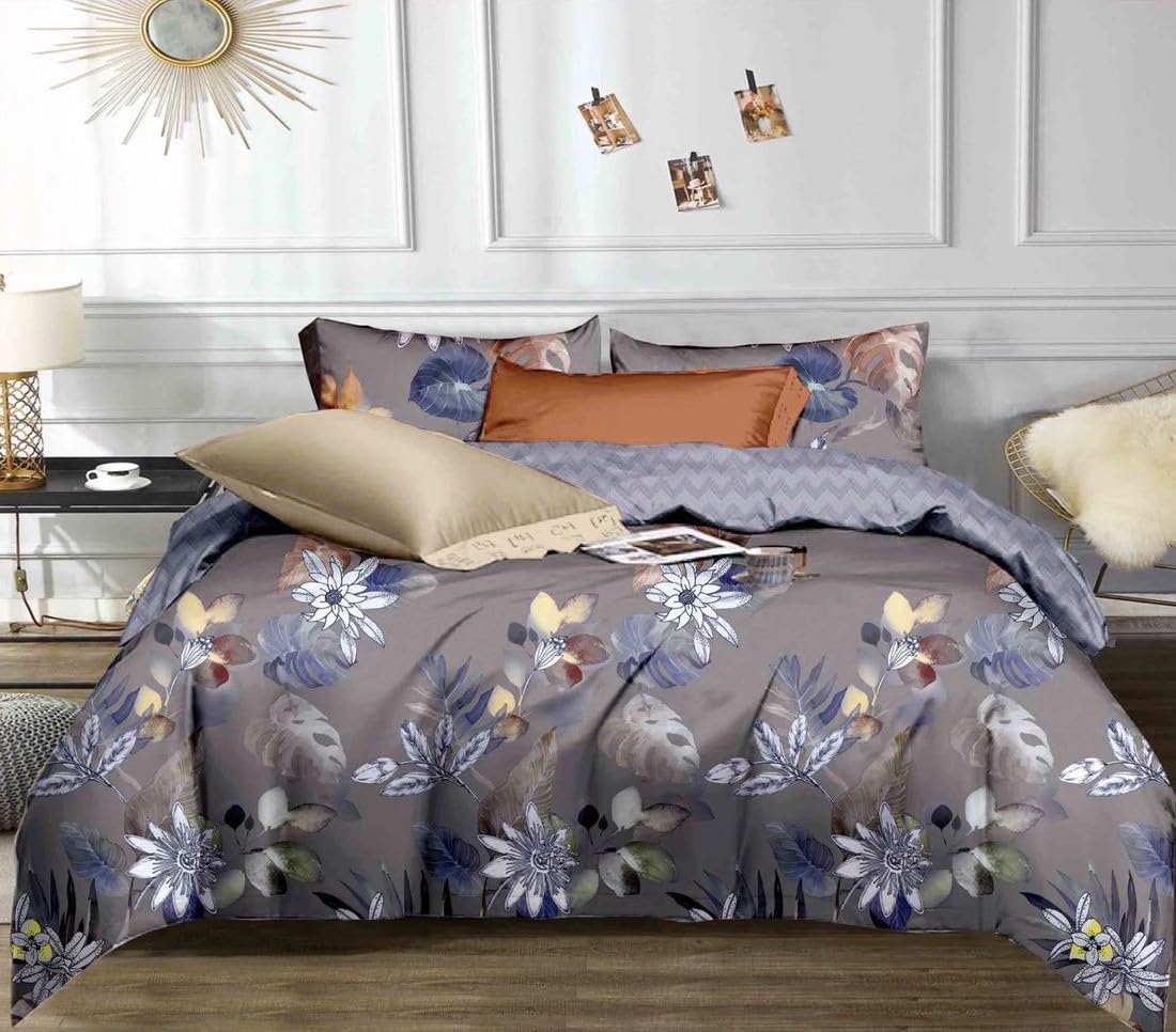 Golden Home6-Pece King Size Cotton Duvet Cover Set, Microfibre Super Soft High Cotton All Seasons (AA08, King Size)