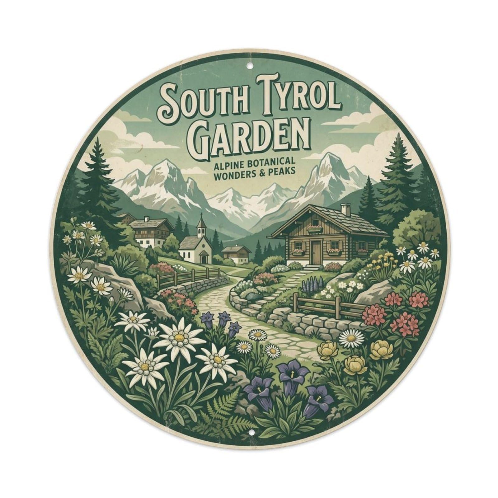 Vintage South Tyrol Italy Botanical Landmark Travel Metal Tin Sign