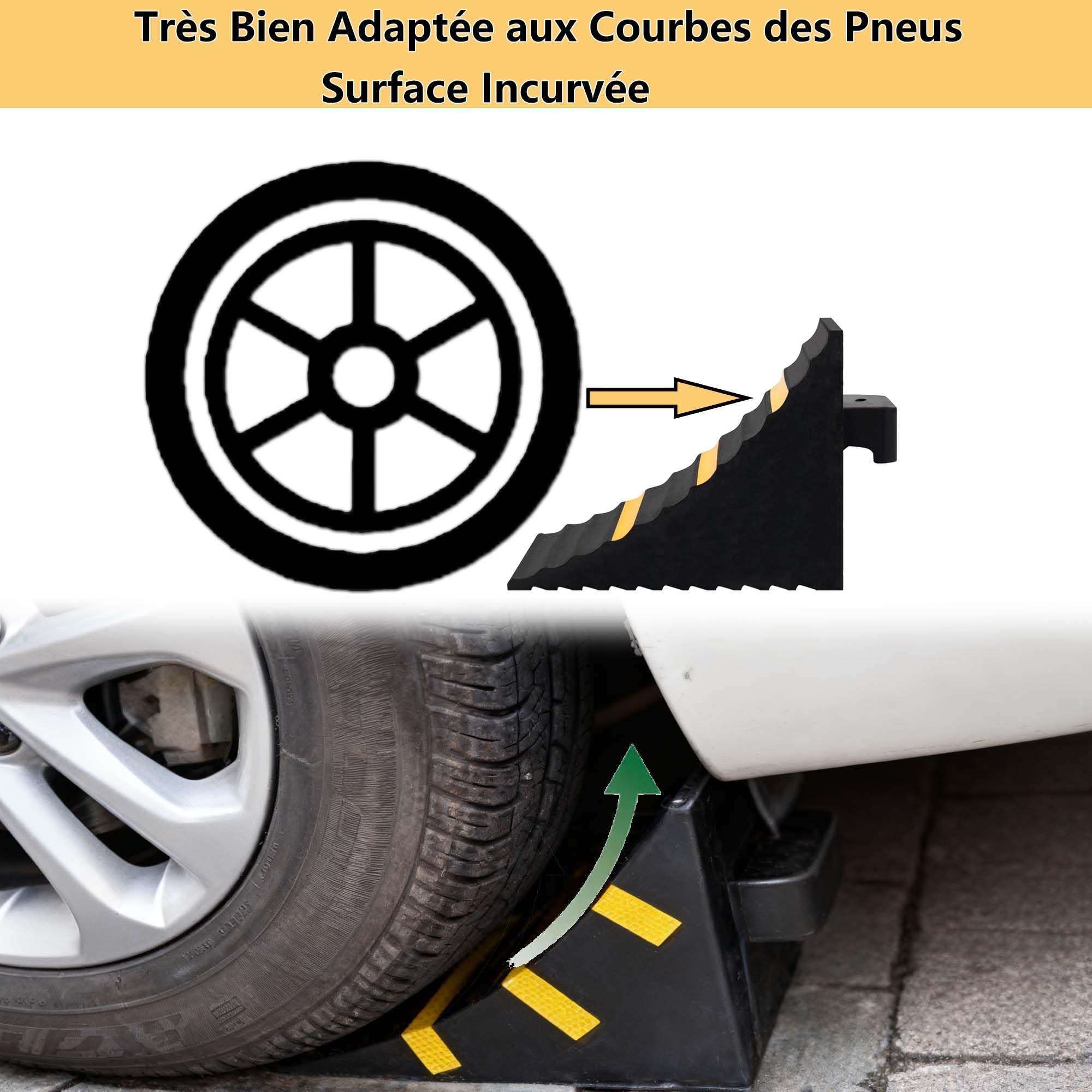 uyoyous Set di 2 cunei per ruota in gomma per auto resistente, bloccanti ruota con strisce riflettenti e maniglia per il trasporto, 25 x 16 x 19 cm, per campeggio auto, rimorchio, auto