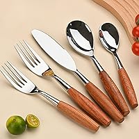 Vista 2 de Juego de cubiertos de mango de madera para 4 (20 piezas) juego de cubiertos de cubiertos únicos y modernos de acero inoxidable 18 8, incluye