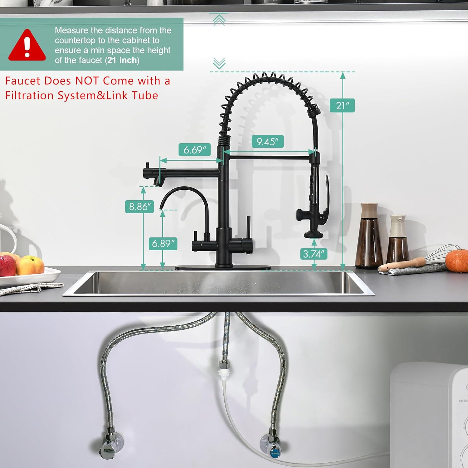 Fapully Commercial Kitchen Faucet with Pull Down Sprayer and Water Filter, Matte Black 3 in 1 Kitchen Faucets with Drinking Water Faucet - Image 5