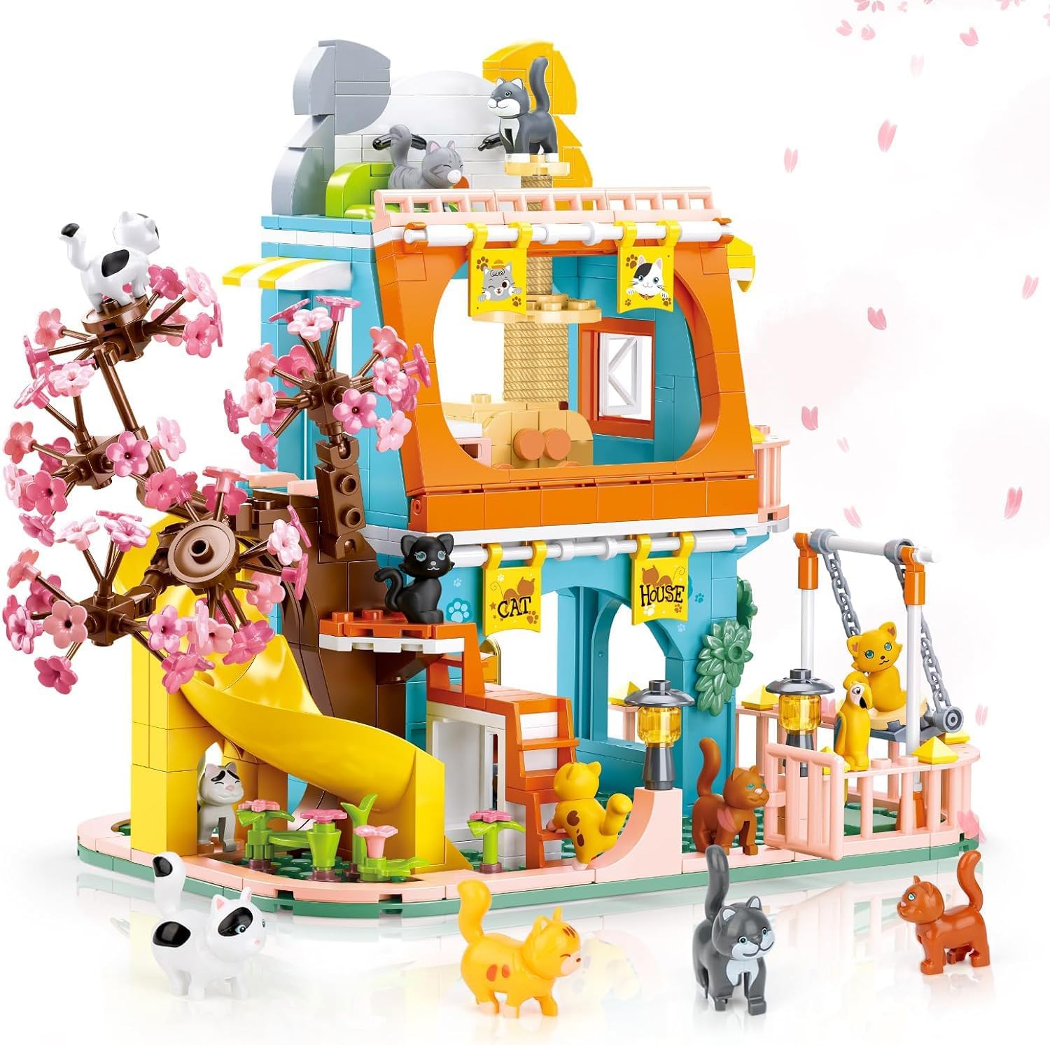 QGGQ Building Blocks, Katzenhaus Bausteine Spielzeug, MOC Creative STEM Friends Haus klemmbausteine Baustein Set, Geschenk fr Jungen und Mdchen im Alter von 14+ Jahren (521 Pcs)