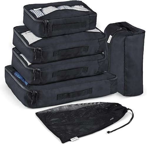 5 Piece Packing Cubes for Travel in Sizes X-Large Large Medium Small by Pebbler Organizers for Suitcases Carry Ons Duffle Bags Backpacks Moving