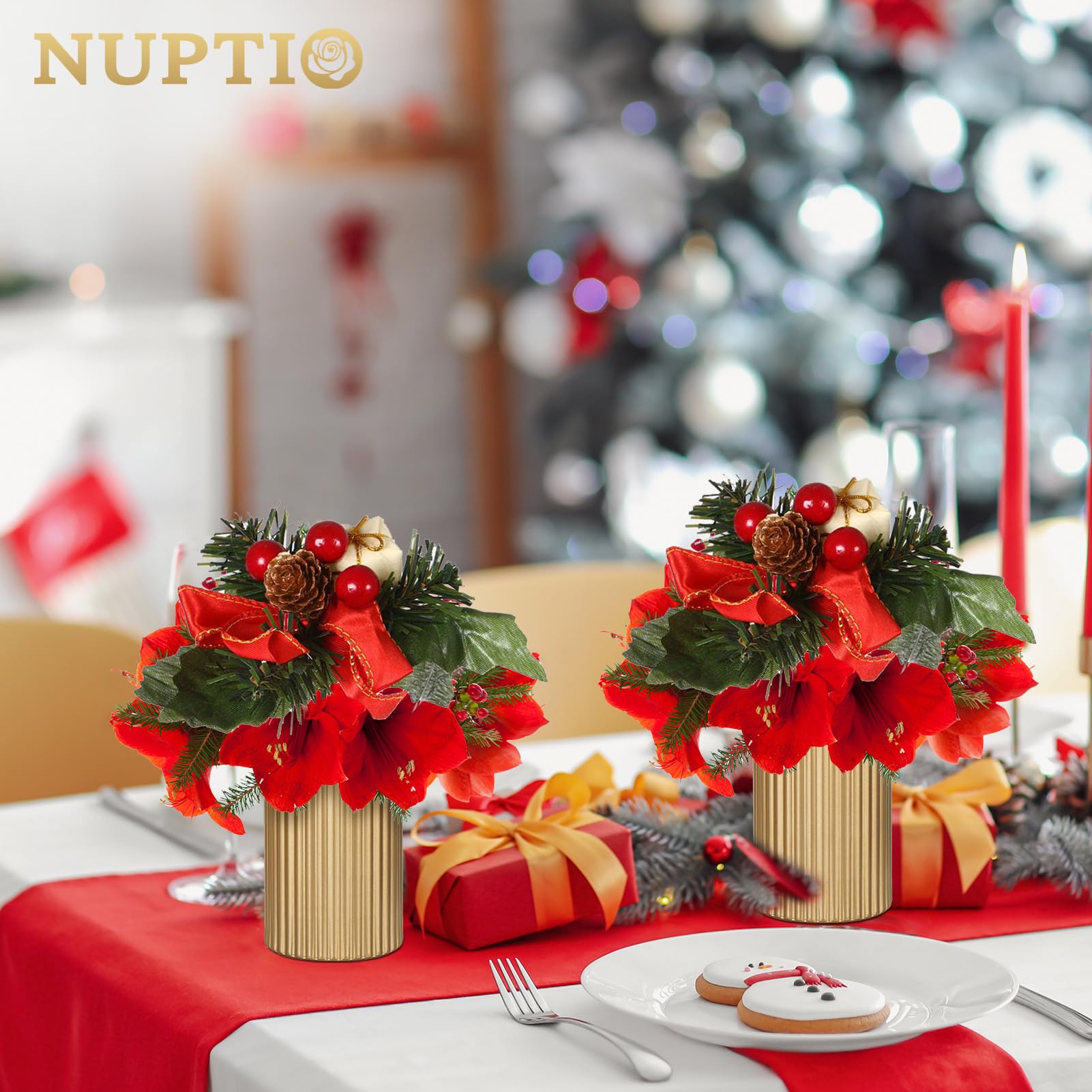 NUPTIO Pequeño Florero Oro para Flores: 2 Piezas 13cm Floreros Metal Centros de Mesa de Boda Maceta Vendimia para Fiesta de Cumpleaños de Navidad Sala de Estar Decoraciones Balcón | Pequeños jarrones cilíndricos de metal, para mesa, cumpleaños, boda, deco