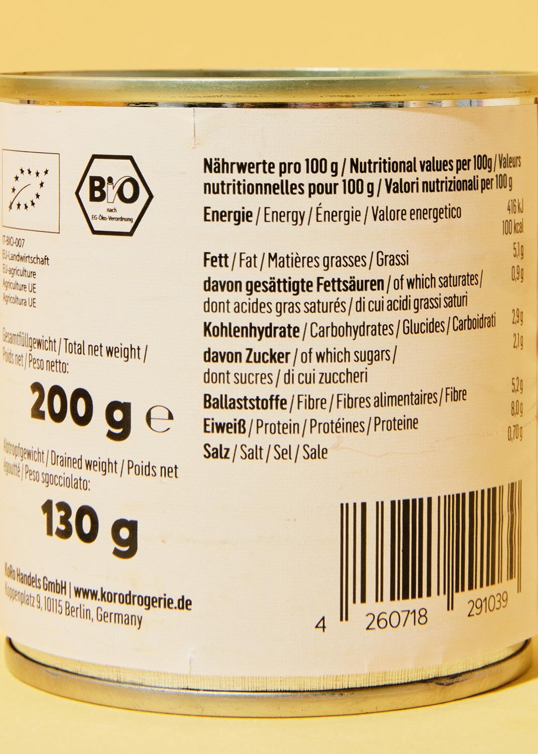 KoRo - Fèves de soja vertes Edamame bio en boîte 12 x 130 g - Précuit - Traitées à la récolte - Snack malin