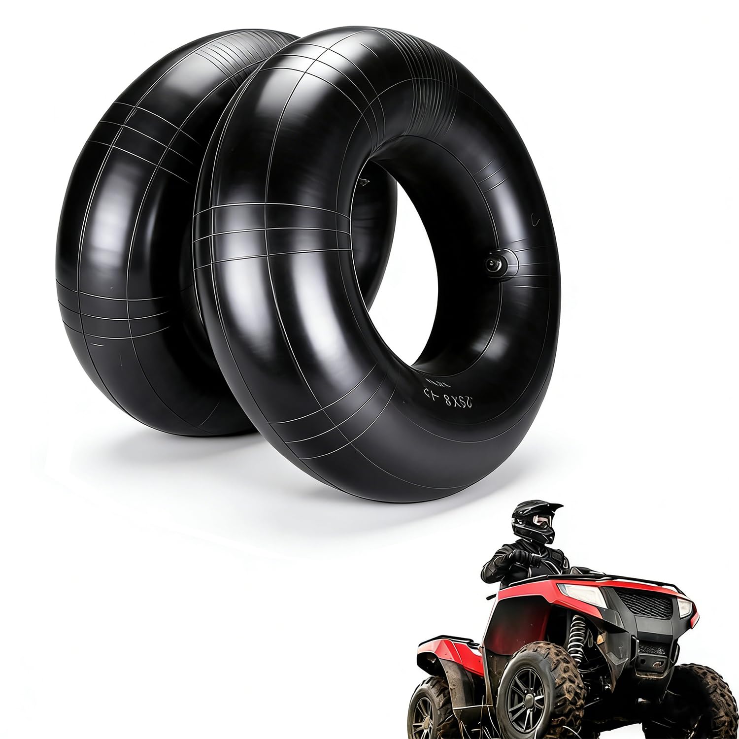 Photo 1 of (2 Pack) 25x8x12 ATV UTV Inner Tubes,2 Pcs Heavy Duty Butyl Rubber Tire Tubes, Fits 25x8-12 25x9-12 25x10-12 Tires with TR6 Metal Valve Stem for Golf Cart, Quad Bike, Off-Road Trailer, Mower