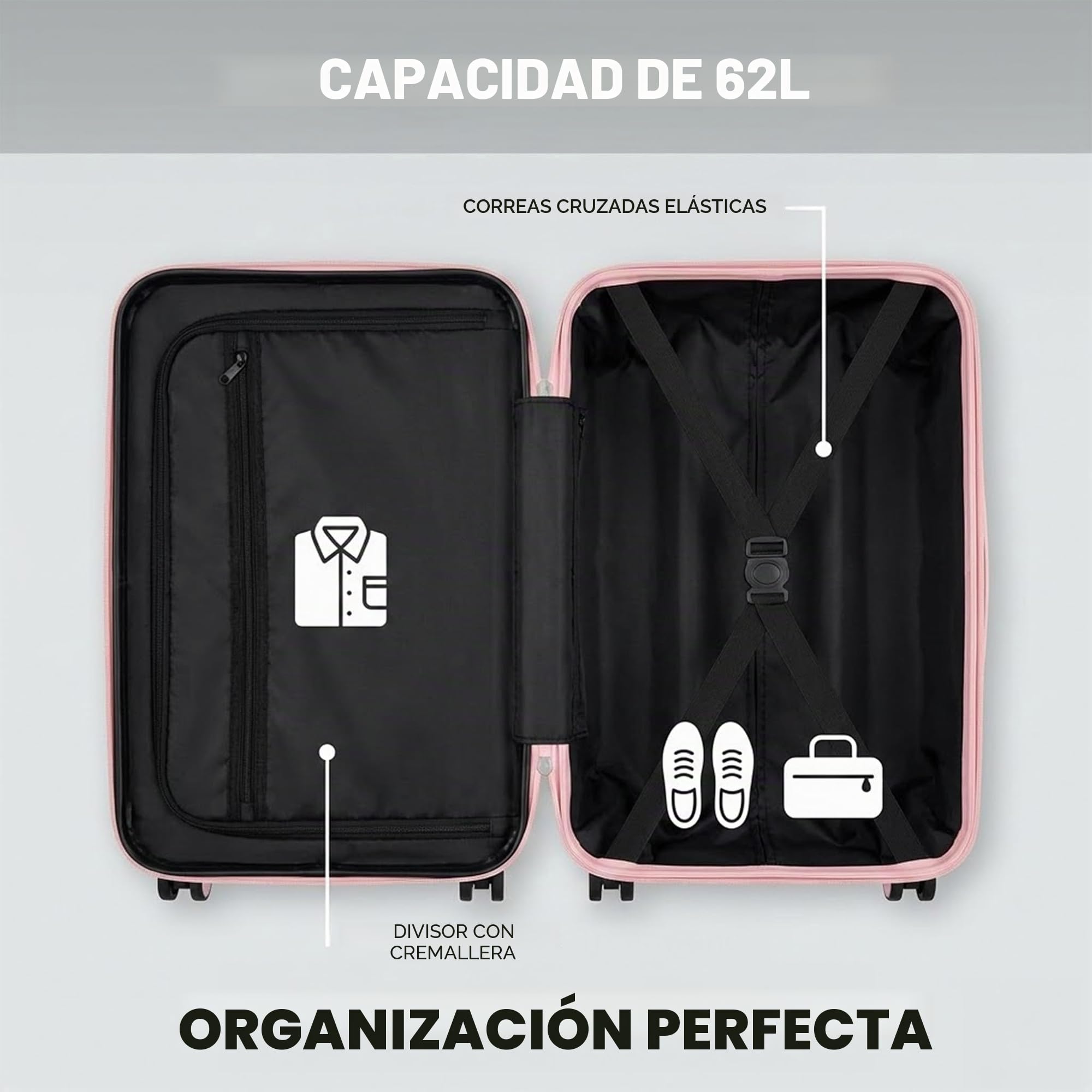 POSH Maleta de polipropileno – Bolsas de cosméticos, equipaje de mano, maletas y maletines medianos y grandes – Maleta de viaje con cerradura TSA y ruedas dobles silenciosas – apilable, Rosa
