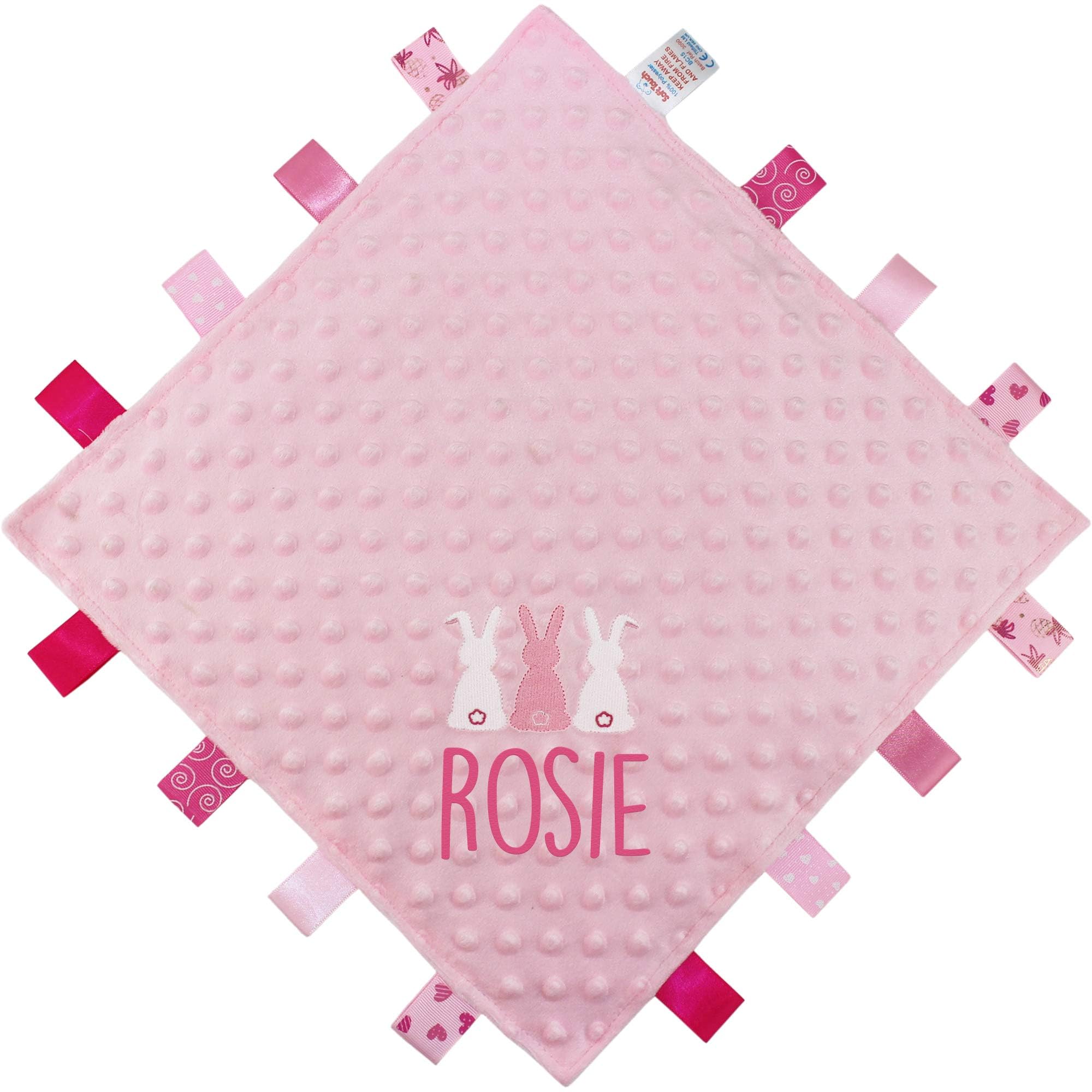 TeddyT's Personalised Spring Baby Taggy Pink Blanket Comforter