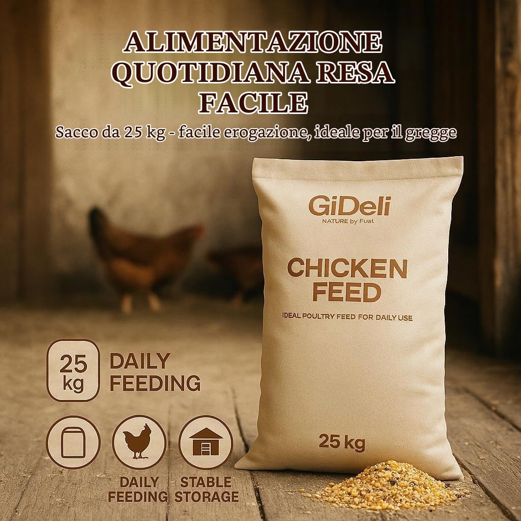 GiDeli Mangime per pollo, 30 kg, farina di ovaia, mangime completo per pollo, mangime per grani di pollame, per prestazioni ottimali e formazione delle uova, migliore accettazione e particolarmente