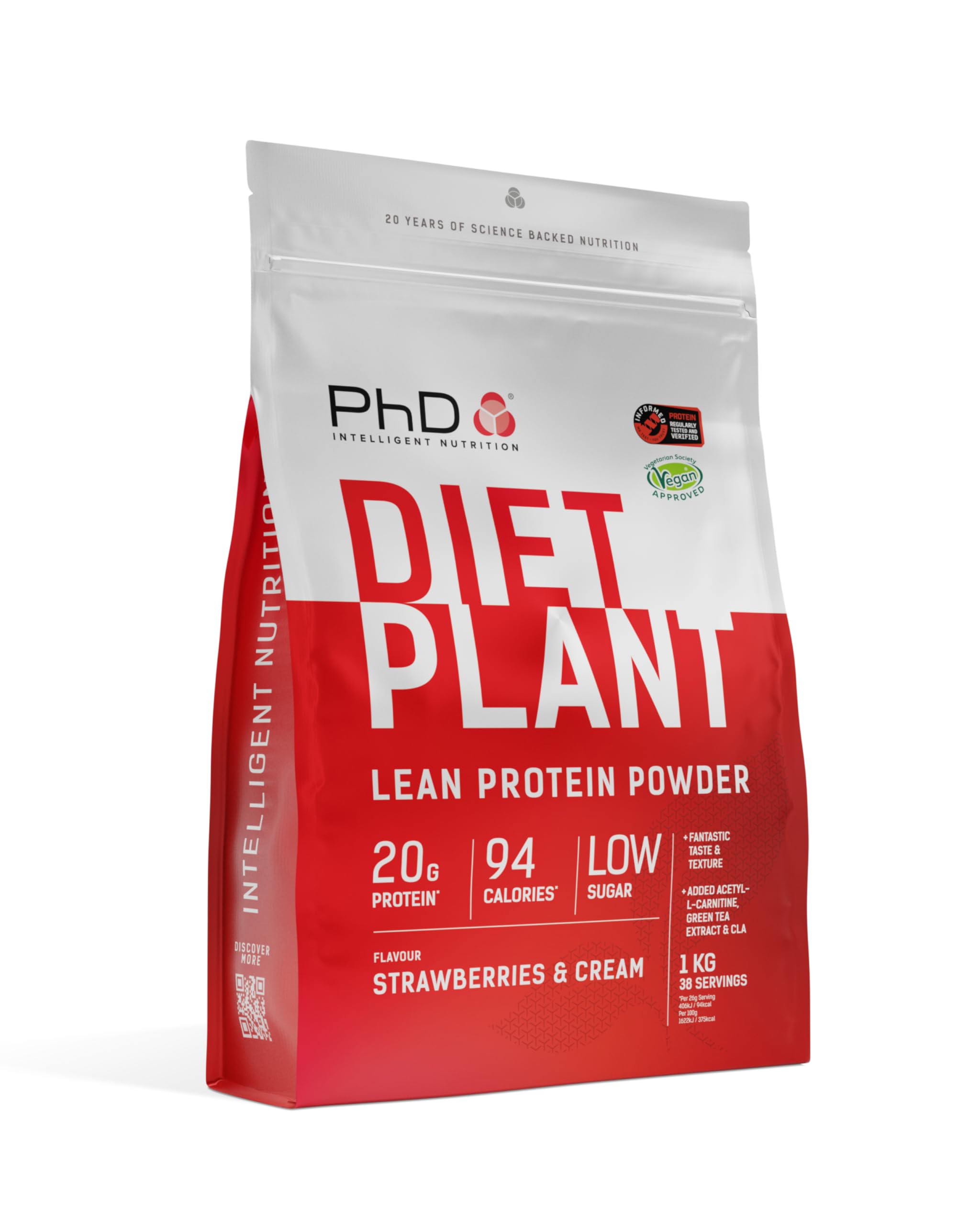PhD Diet Plant Protein Powder - 1000 Grams, Strawberries & Cream