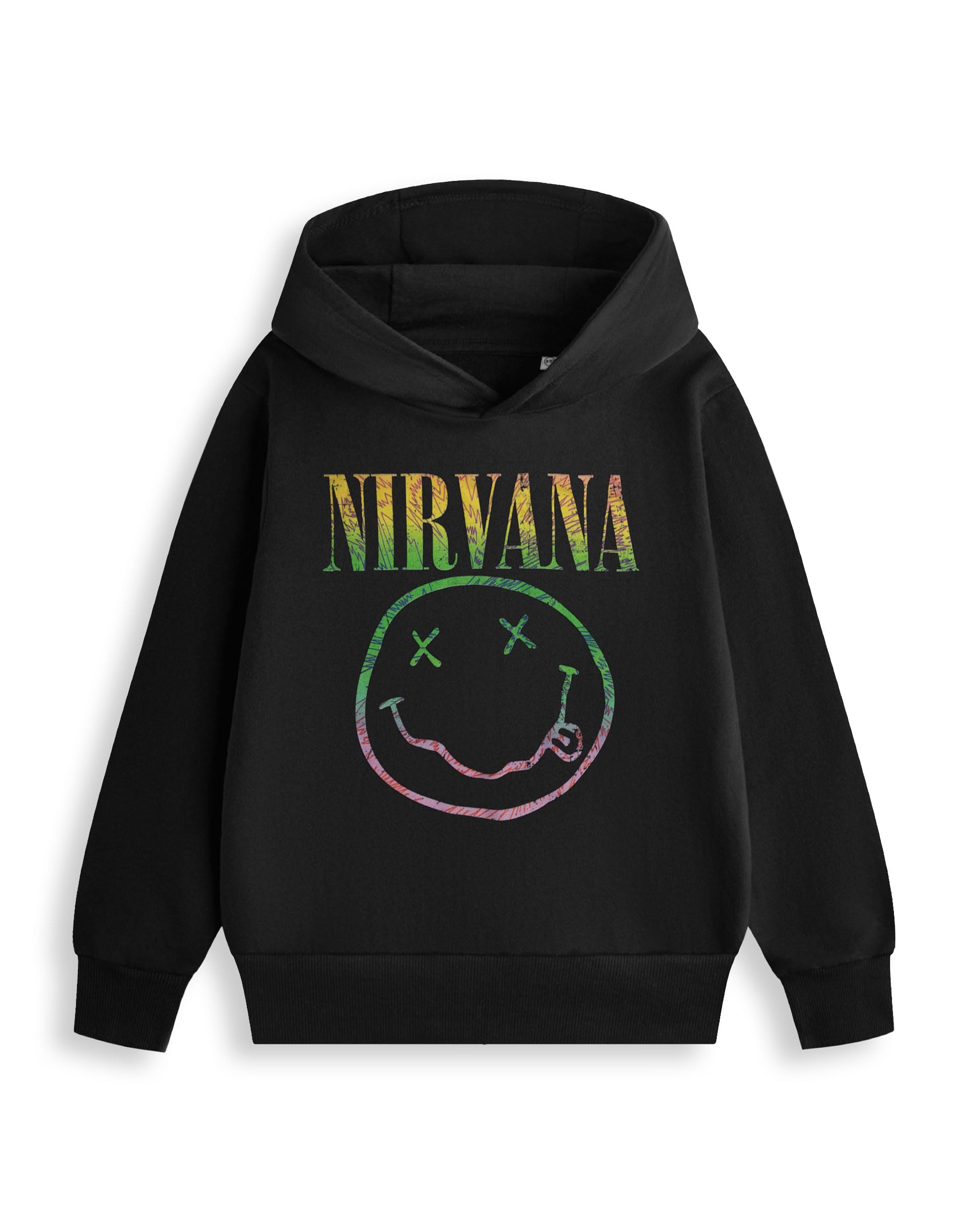 Nirvana Unisex Black Kids Hoodie | Long Sleeve Pullover With Band Print | Classic Music Themed Jumper For Casual Wear | Perfect For Everyday Outfits Merch - 9-10 Years