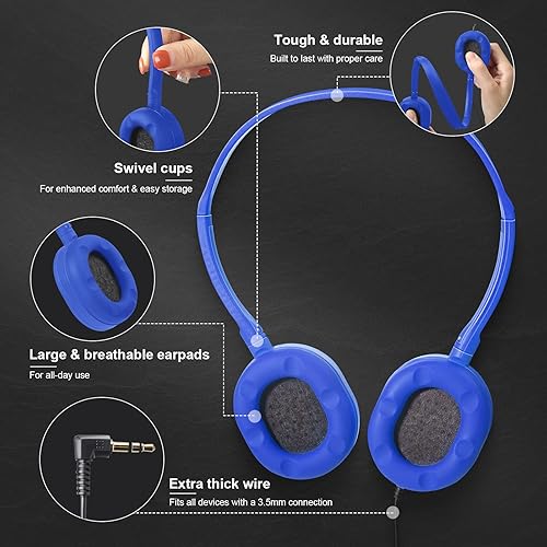 Miniatura 2 de Flutesan Paquete de 30 auriculares con cable, auriculares ajustables en la oreja, auriculares para niños con estéreo, auriculares para niños para