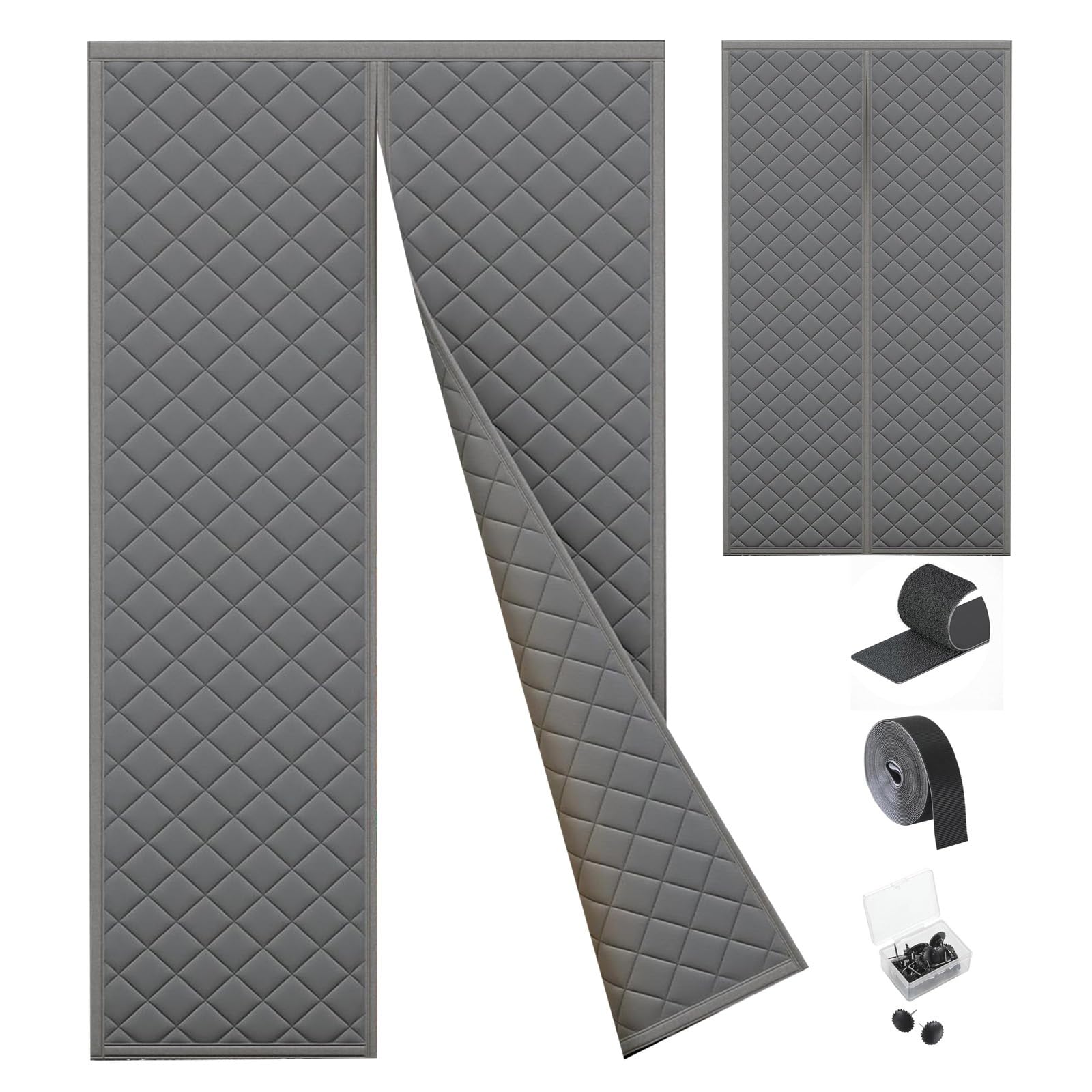 Rideau isolant porte avec fermeture magnétique automatique, gris, taille 120x200cm